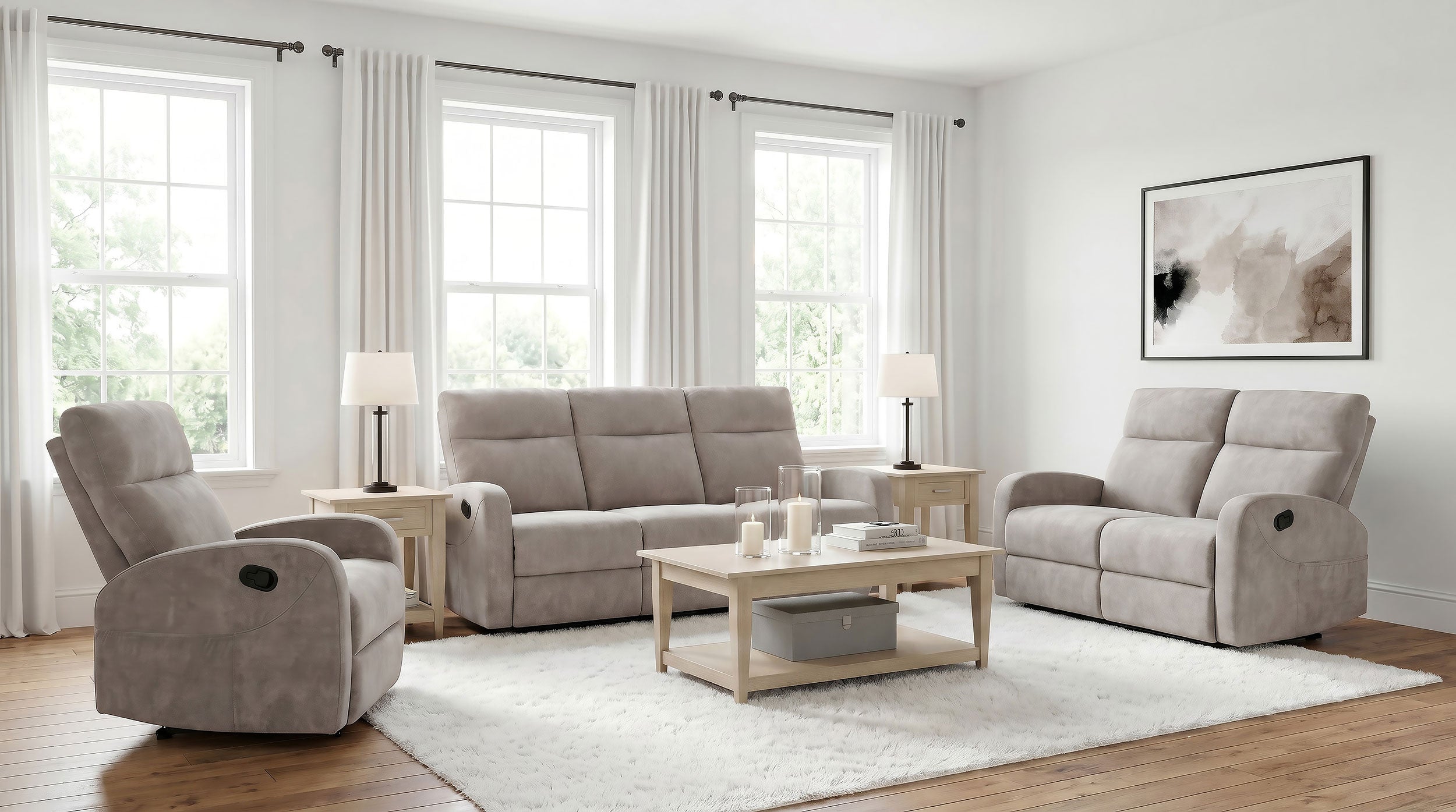 Hamilton 3-piece Chenille Manual Reclining Sofa Set Sand — view 2