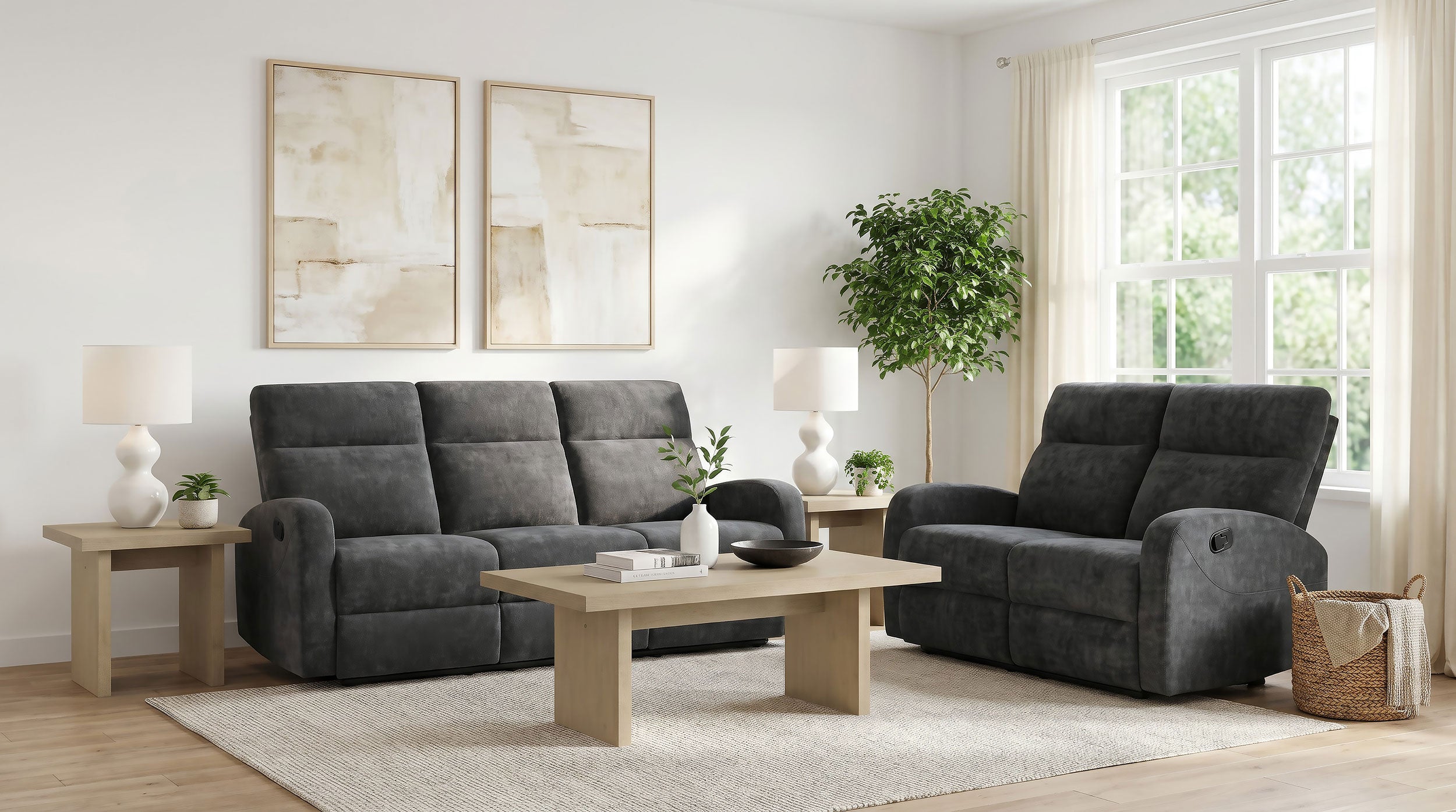 Hamilton 2-piece Chenille Manual Reclining Sofa Set Charcoal Grey — view 2