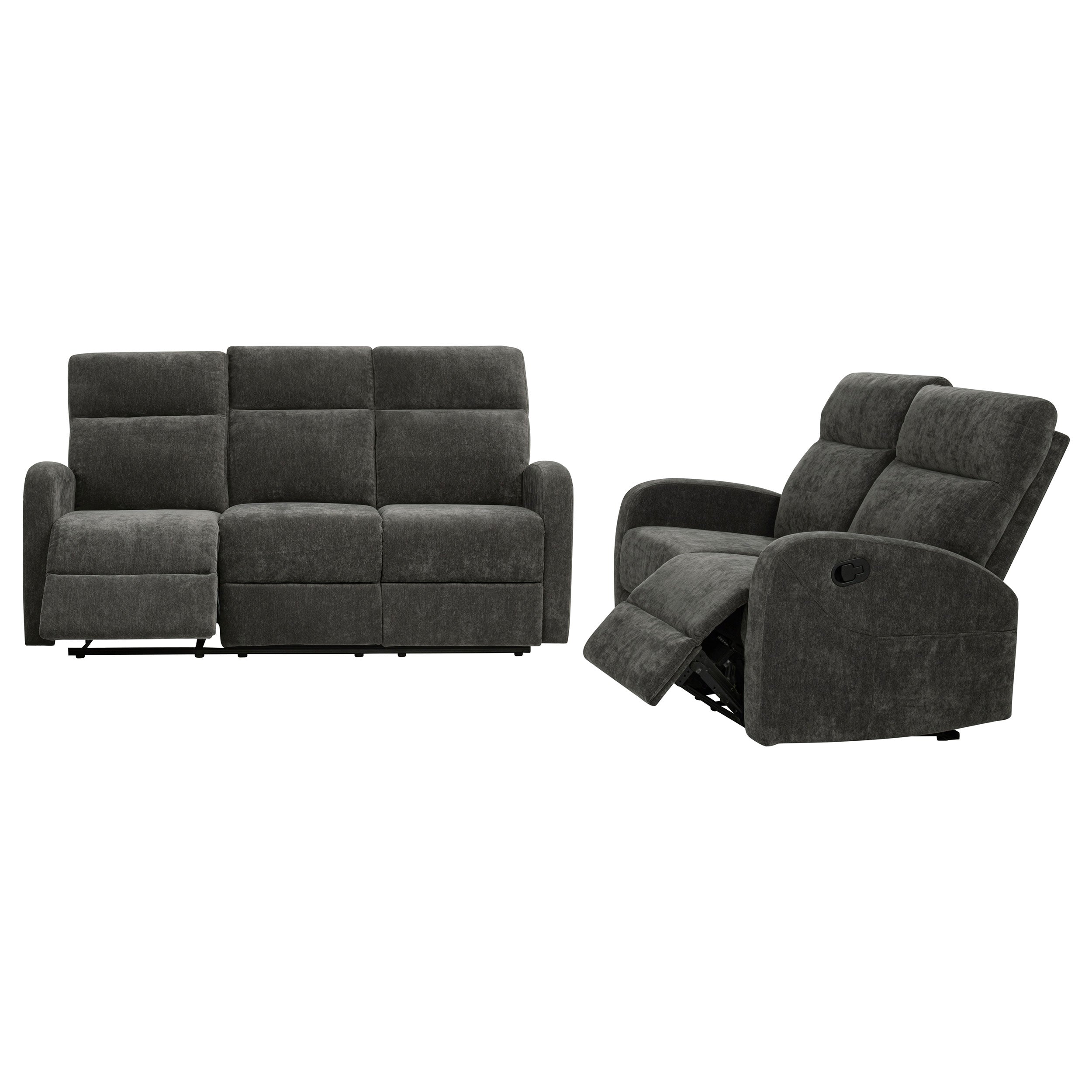 Hamilton 2-piece Chenille Manual Reclining Sofa Set Charcoal Grey — view 4