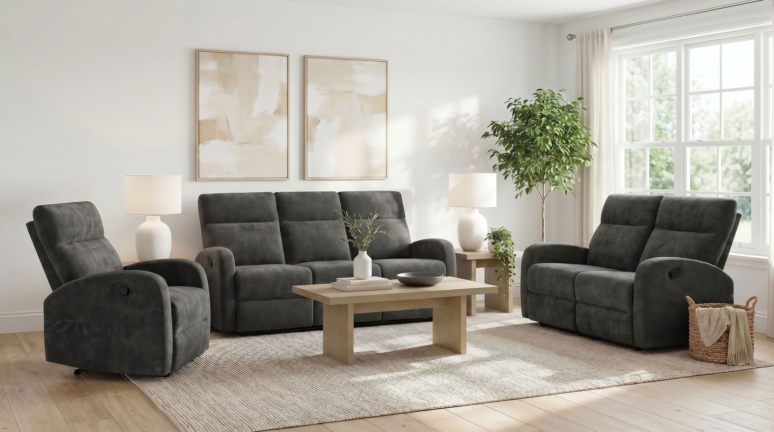 Hamilton 3-piece Chenille Manual Reclining Sofa Set Charcoal Grey — view 2