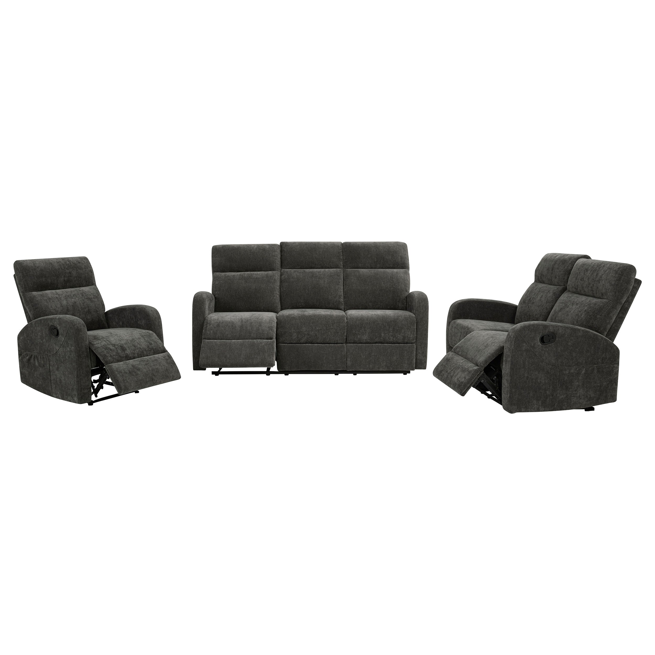 Hamilton 3-piece Chenille Manual Reclining Sofa Set Charcoal Grey — view 4