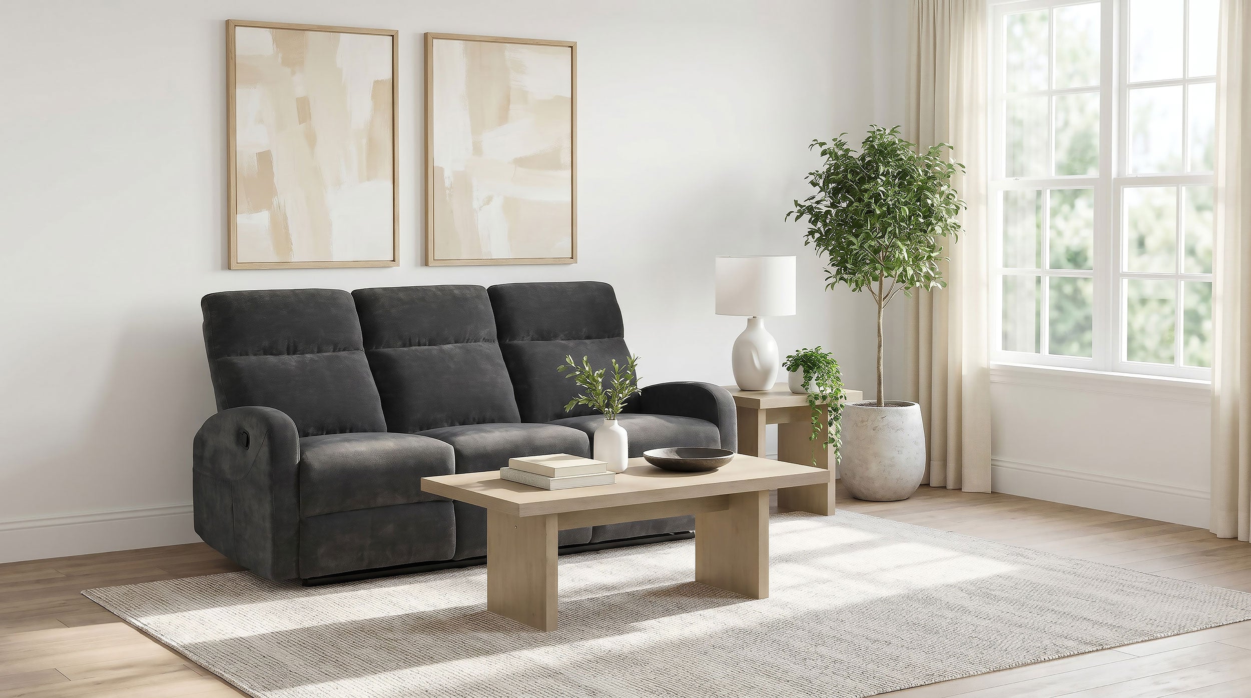 Hamilton Chenille Upholstered Manual Reclining Sofa Charcoal Grey — view 2
