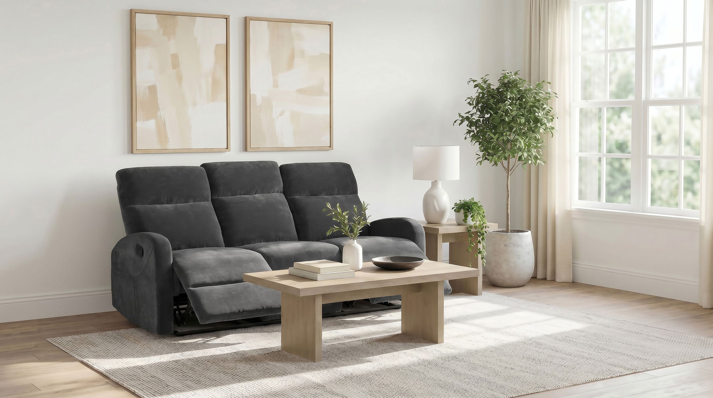 Hamilton Chenille Upholstered Manual Reclining Sofa Charcoal Grey — view 3