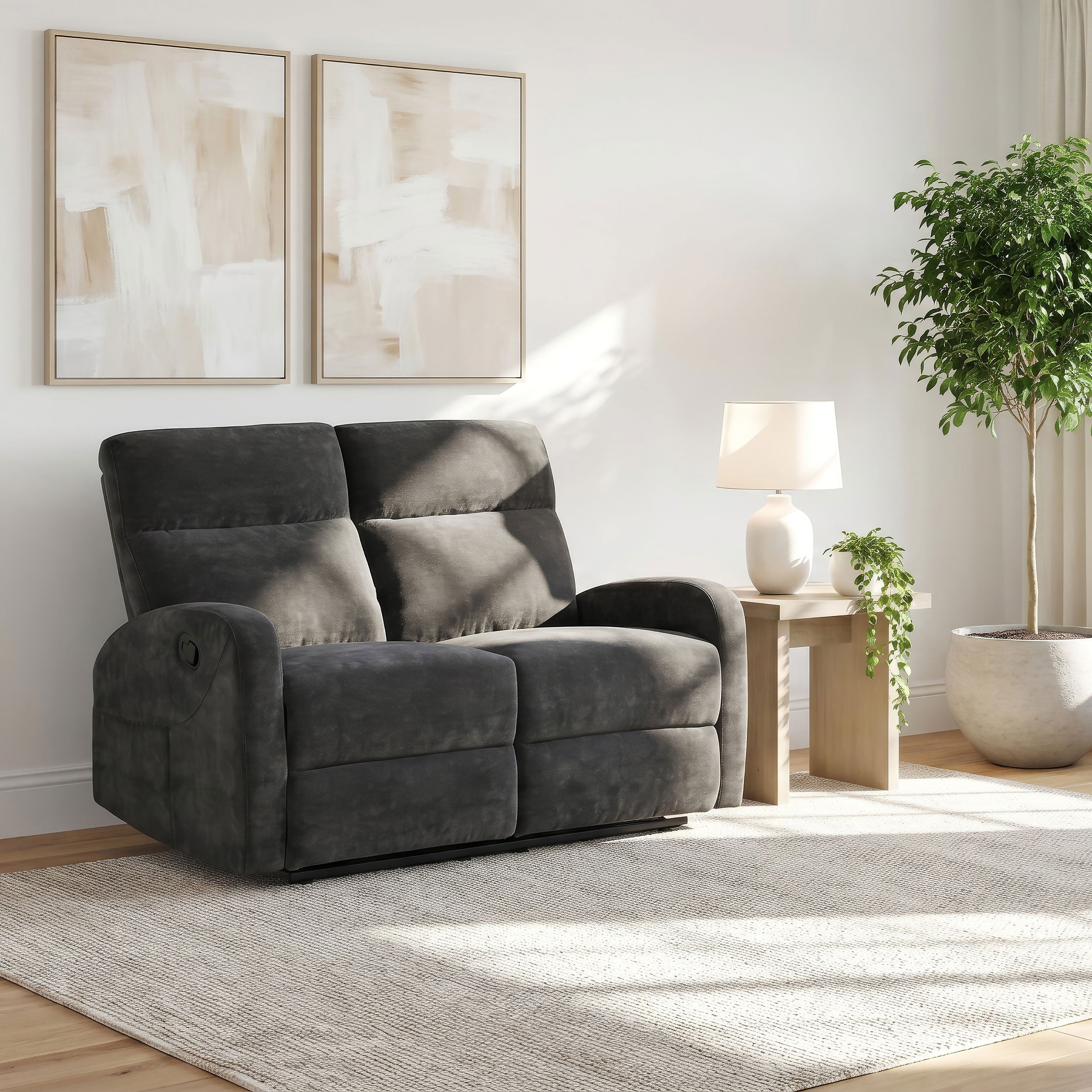 Hamilton Chenille Upholstered Manual Reclining Loveseat Charcoal Grey — view 2