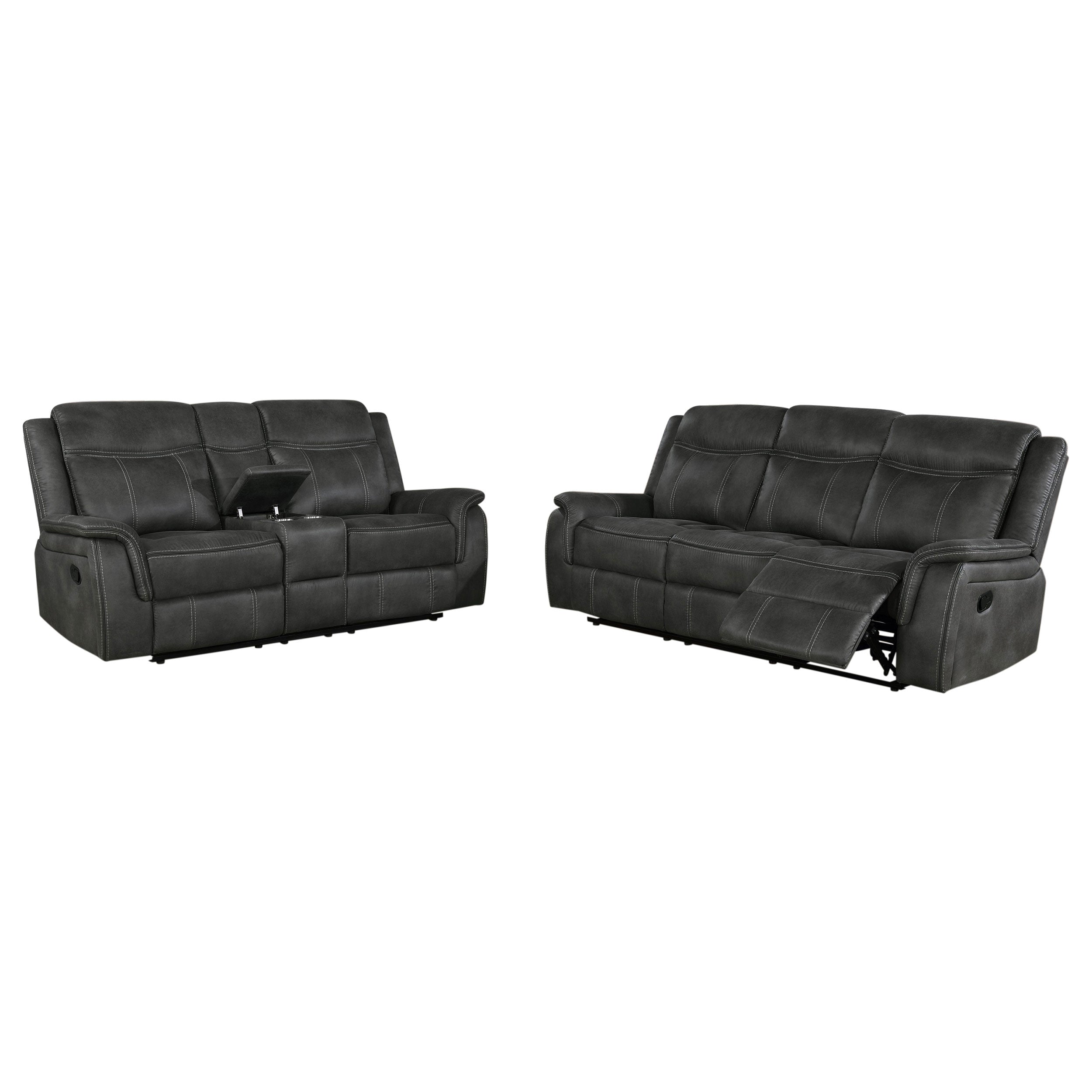 Lawrence 2-piece Upholstered Reclining Sofa Set Charcoal — view 2