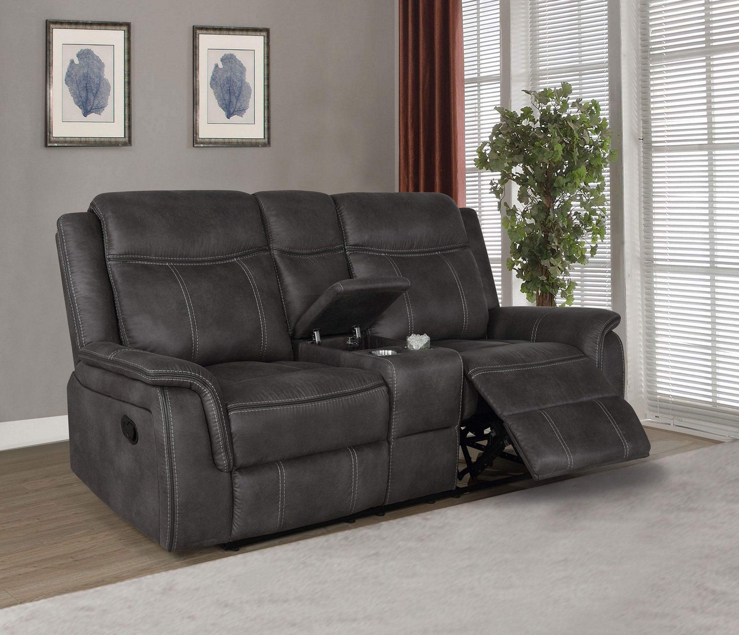 Lawrence Upholstered Padded Arm Reclining Loveseat Charcoal — view 2