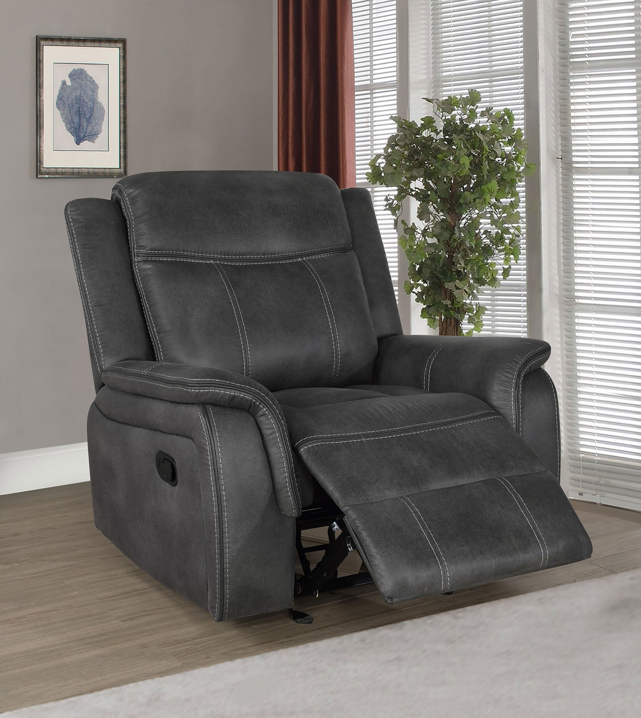 Lawrence Upholstered Padded Arm Glider Recliner Charcoal — view 3