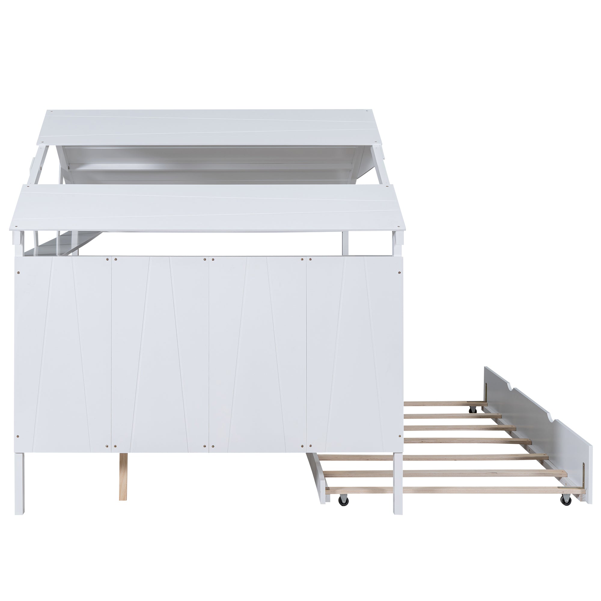 Wood Full Size House Bed with Twin Size Trundle and Storage, White - Atlantic Fine Furniture Melbourne FL