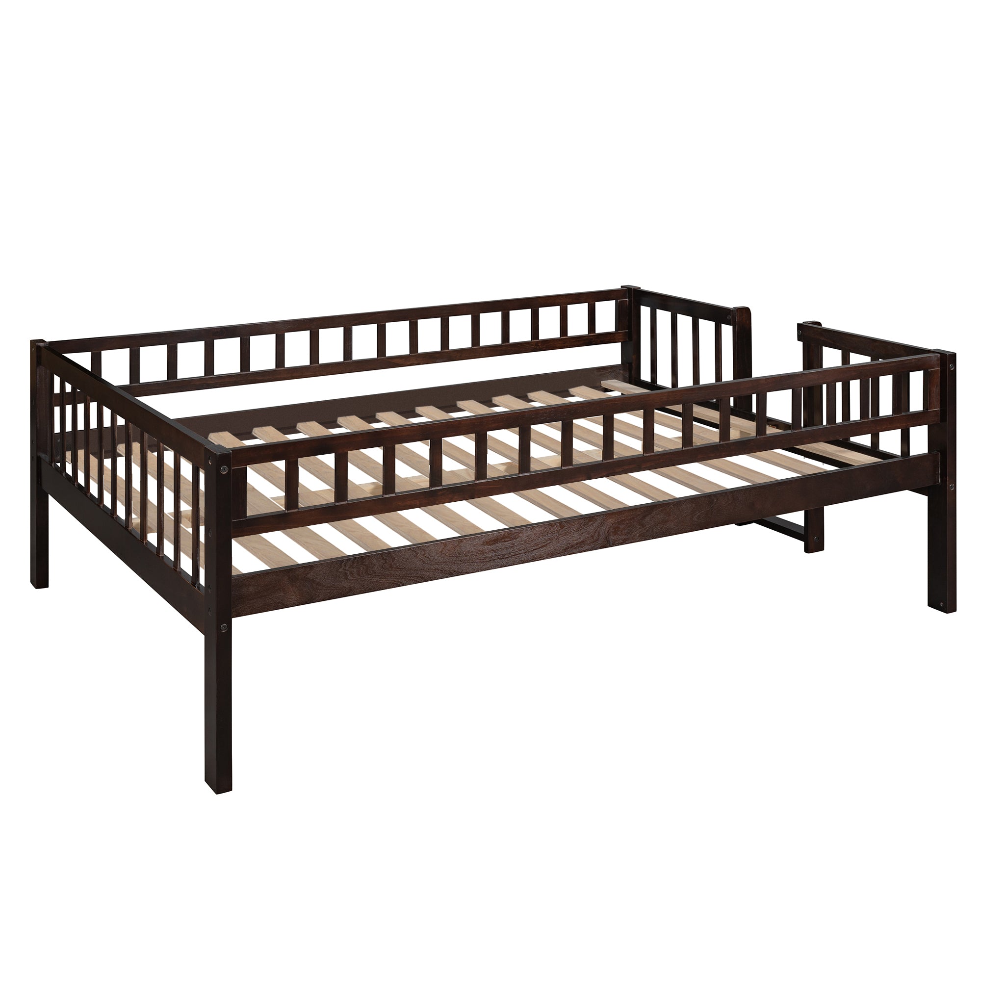 Full-Over-Full-Over-Full Triple Bed with Built-in Ladder and Slide , Triple Bunk Bed with Guardrails, Espresso(OLD SKU :LP000052AAP) - Atlantic Fine Furniture Melbourne FL