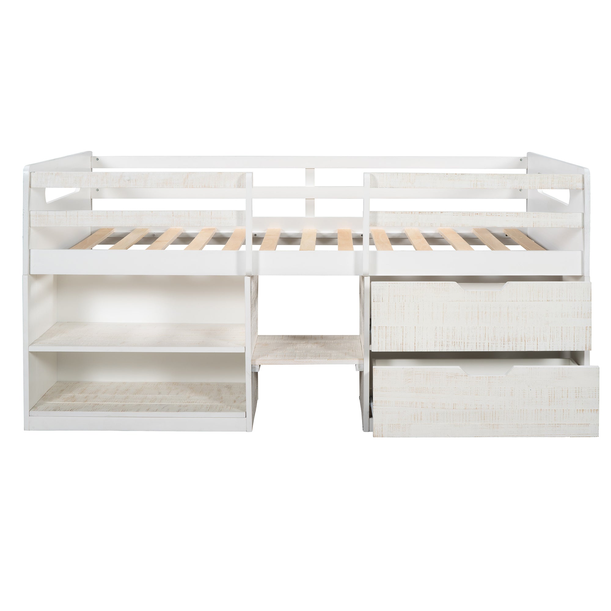 Twin size Loft Bed with Two Shelves and Two drawers (Antique White) - Atlantic Fine Furniture Melbourne FL