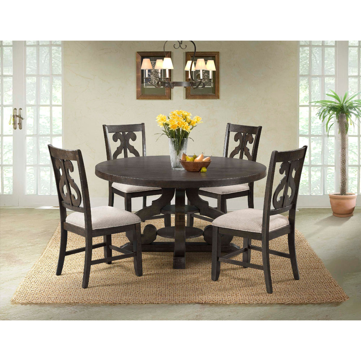 Stone Round Dining Set in Dark Brown by Elements International