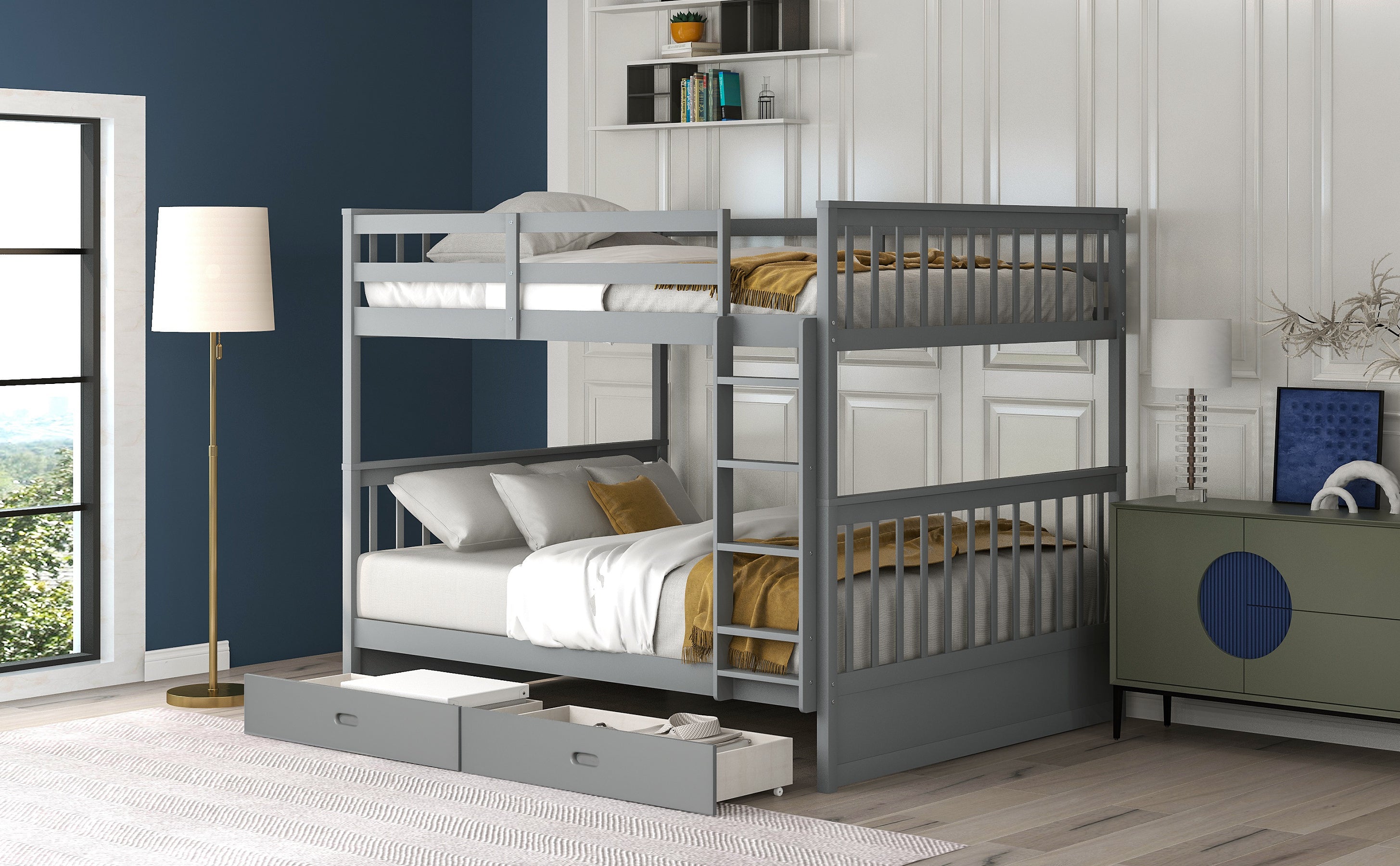 Full-Over-Full Bunk Bed with Ladders and Two Storage Drawers (Gray)(OLD SKU:LT000365AAE) - Atlantic Fine Furniture Melbourne FL
