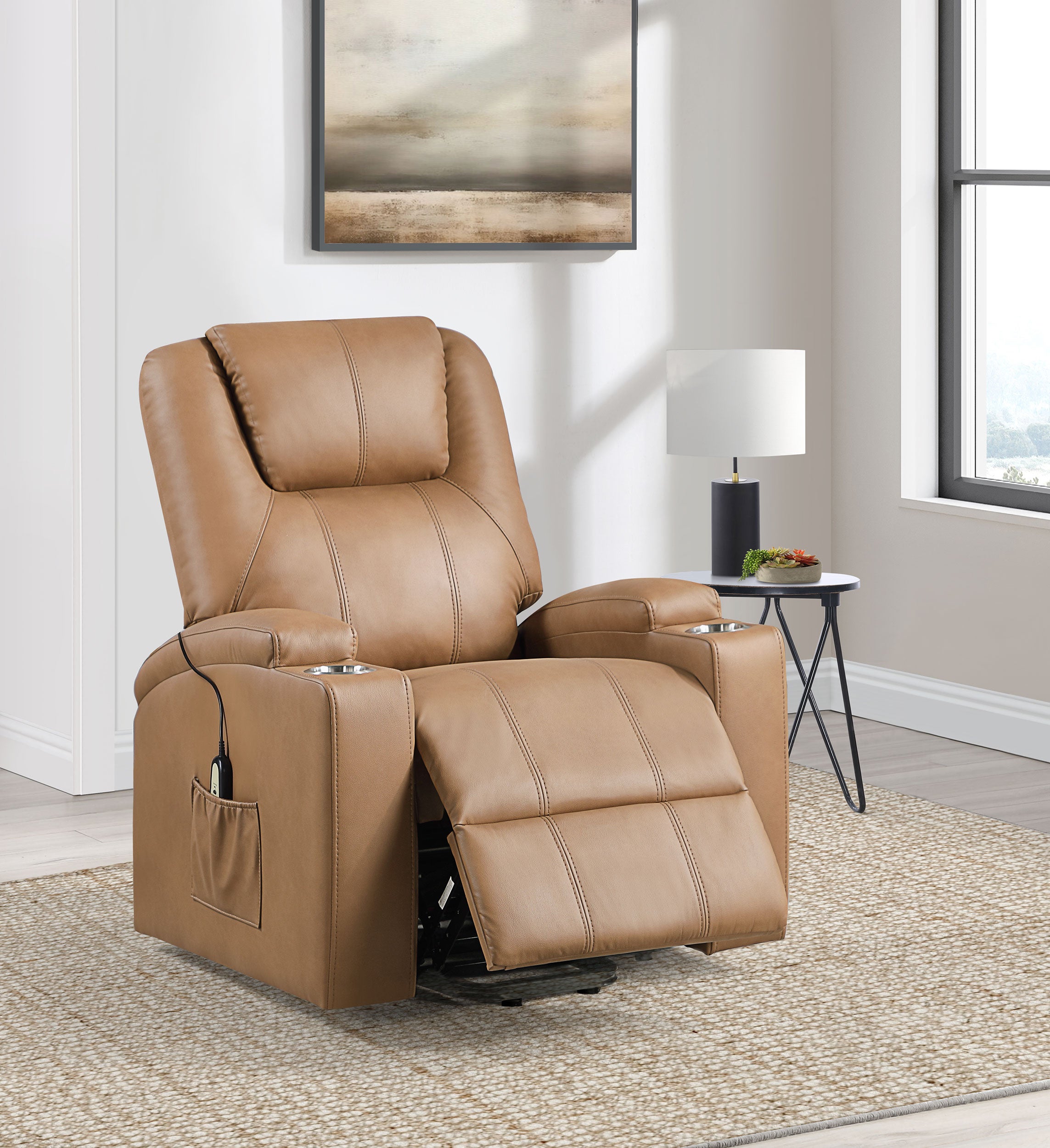 Armstrong Upholstered Power Lift Massage Recliner Camel — view 3