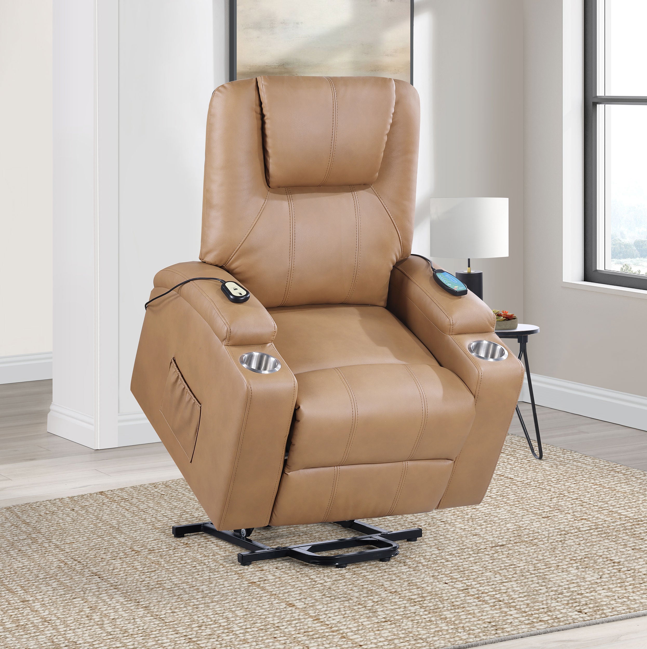 Armstrong Upholstered Power Lift Massage Recliner Camel — view 4