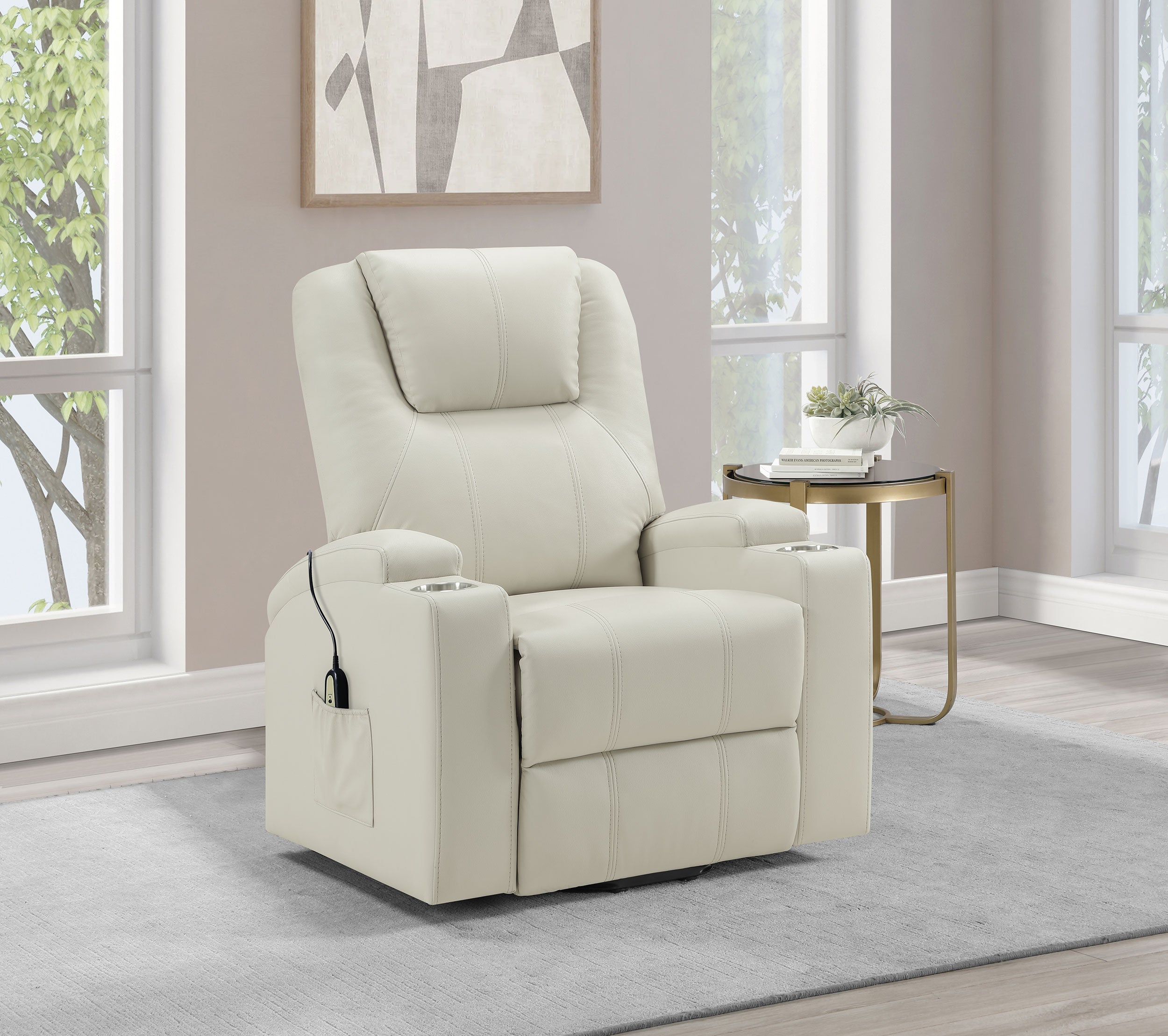 Armstrong Upholstered Power Lift Massage Recliner Ivory — view 2