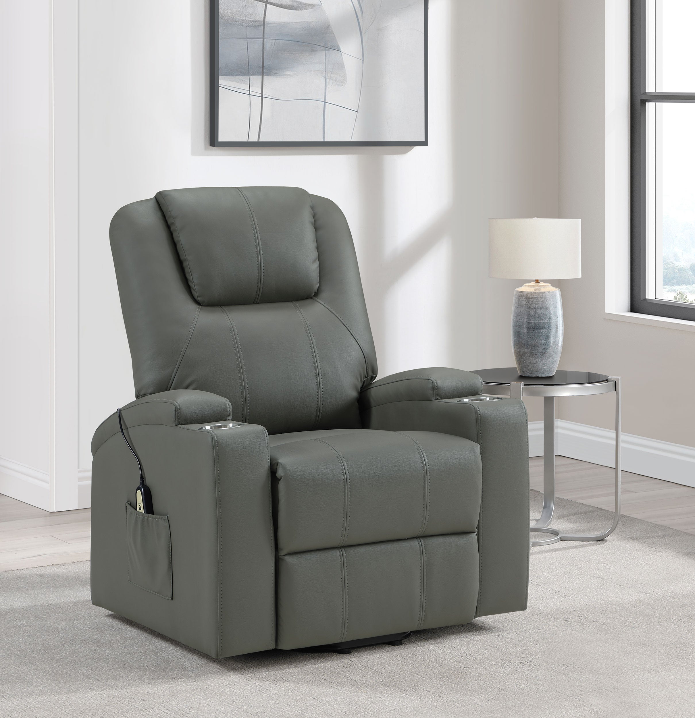 Armstrong Upholstered Power Lift Massage Recliner Grey — view 2