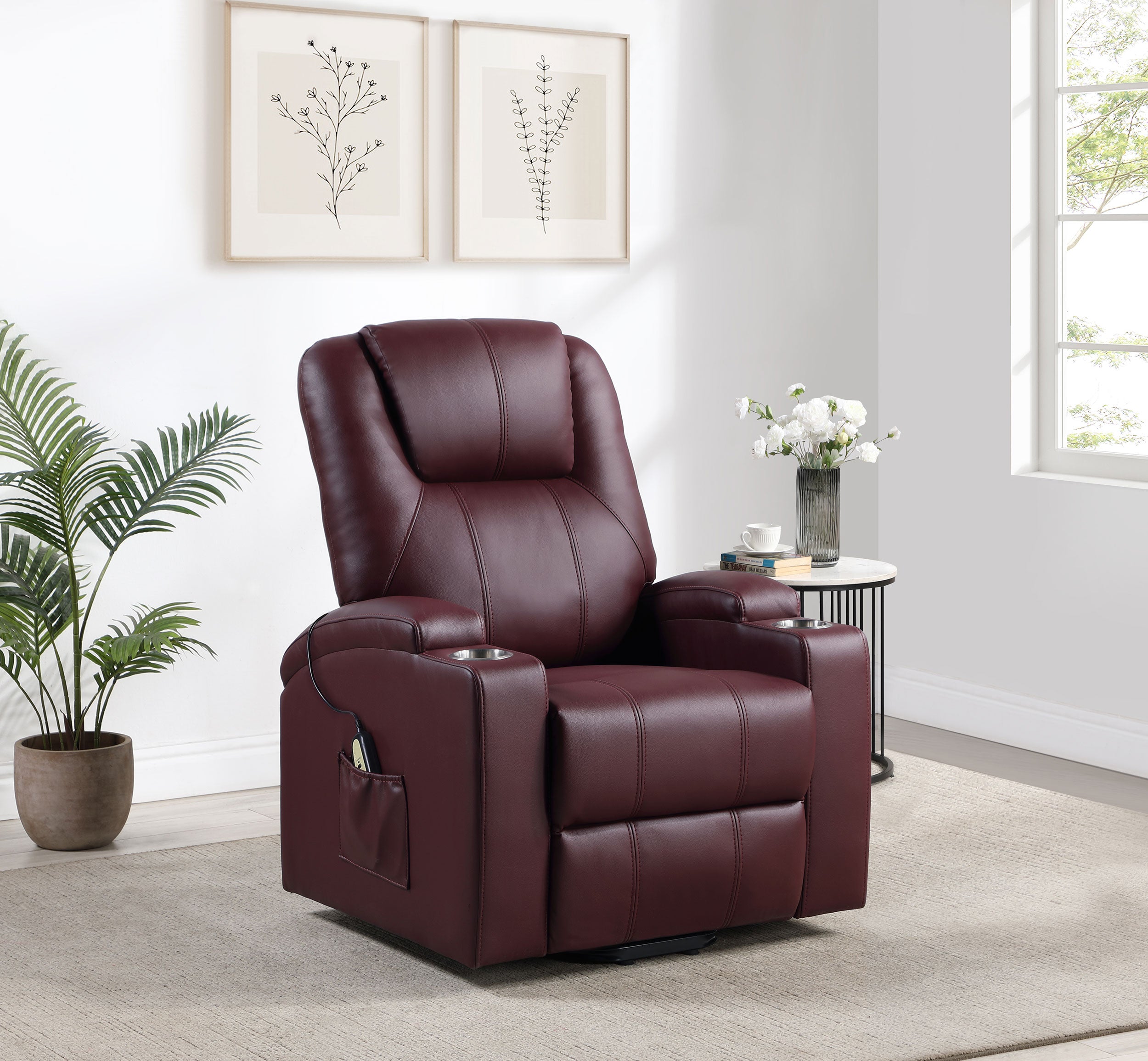 Armstrong Upholstered Power Lift Massage Recliner Wine — view 2