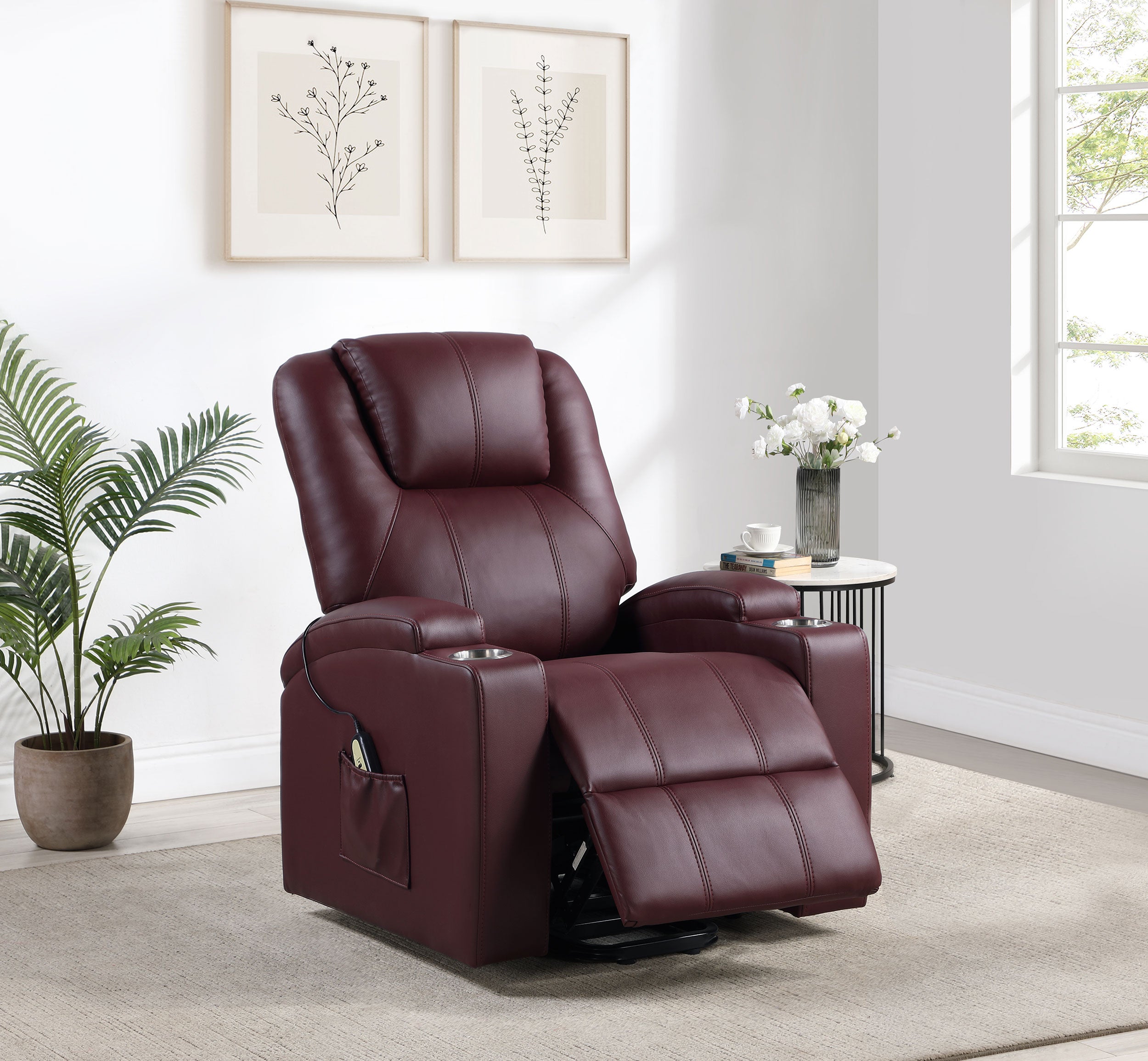 Armstrong Upholstered Power Lift Massage Recliner Wine — view 3