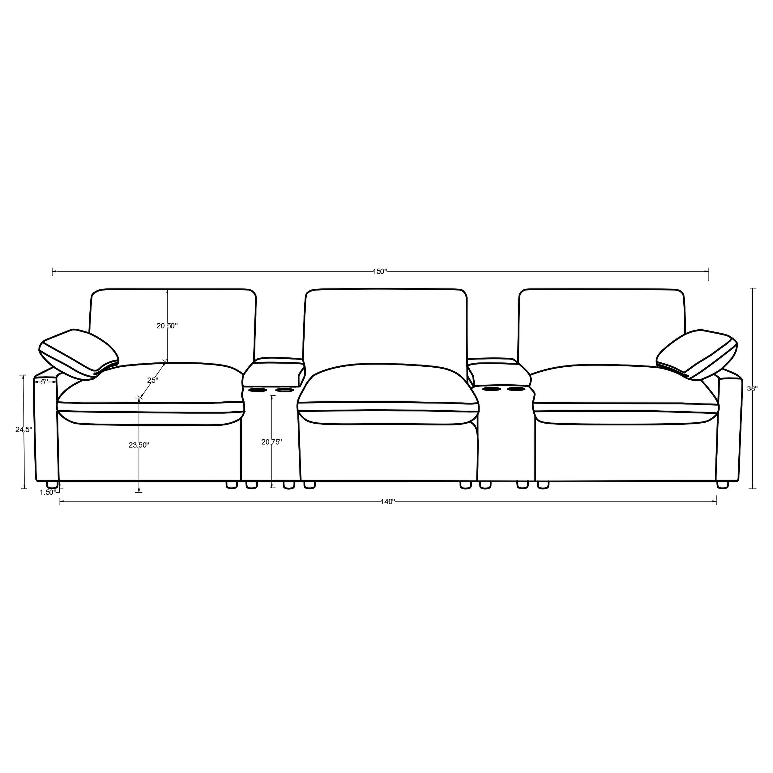 Collins 5-Piece Power Reclining Home Theater Seating Dark Grey — view 13