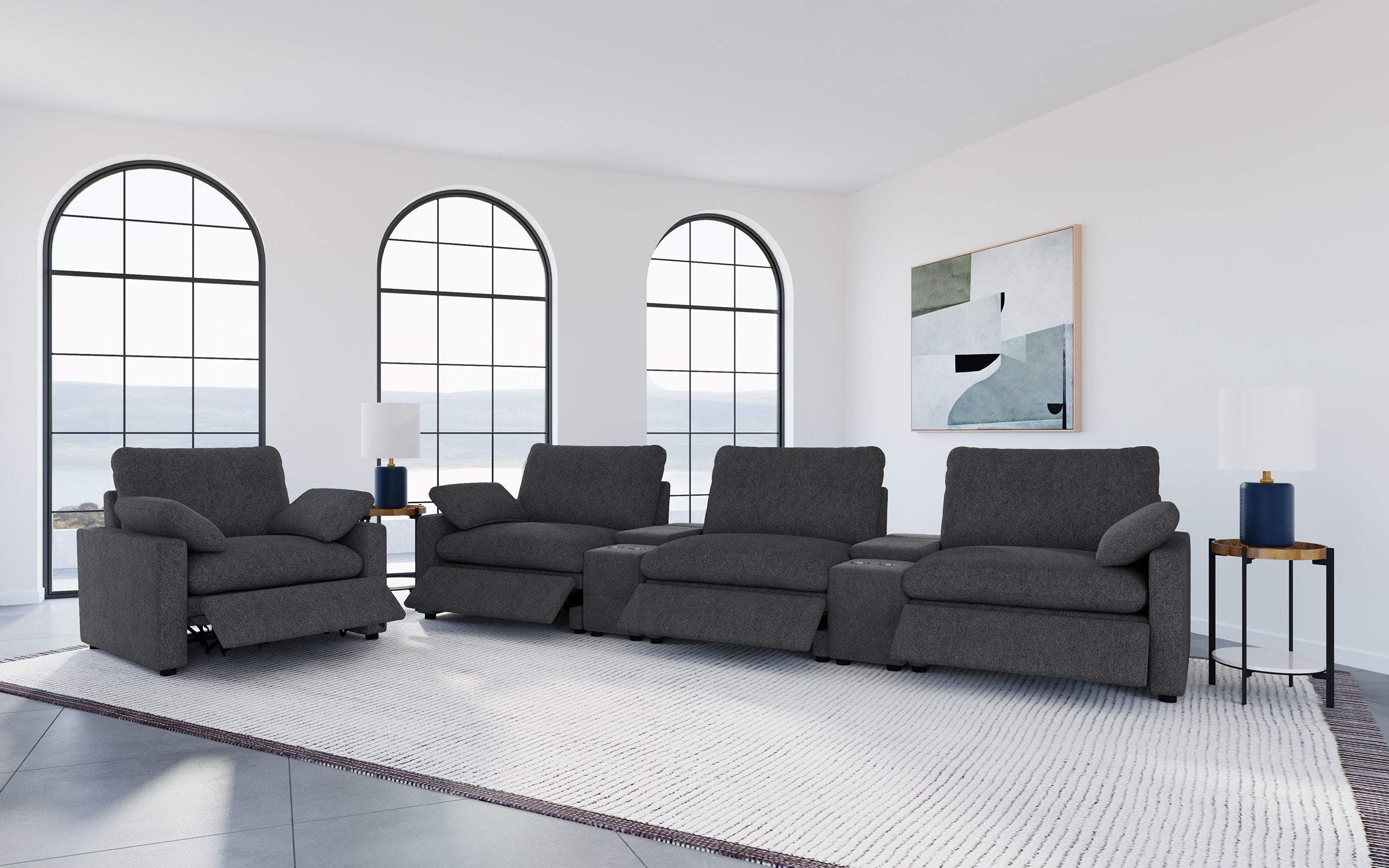 Collins Upholstered Power Recliner Chair Dark Grey — view 14