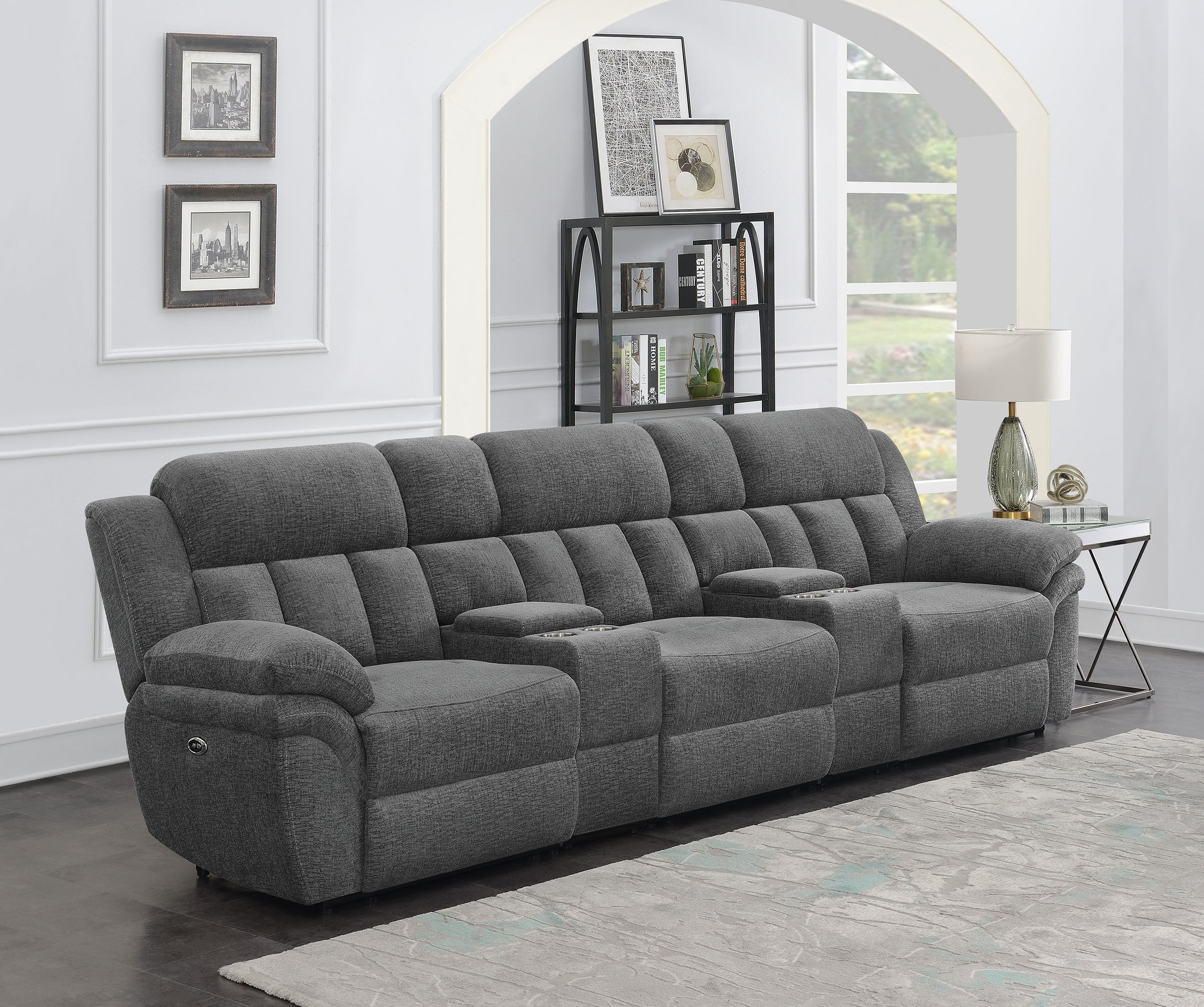 Bahrain 5-piece Power Home Theater Seating Charcoal — view 2
