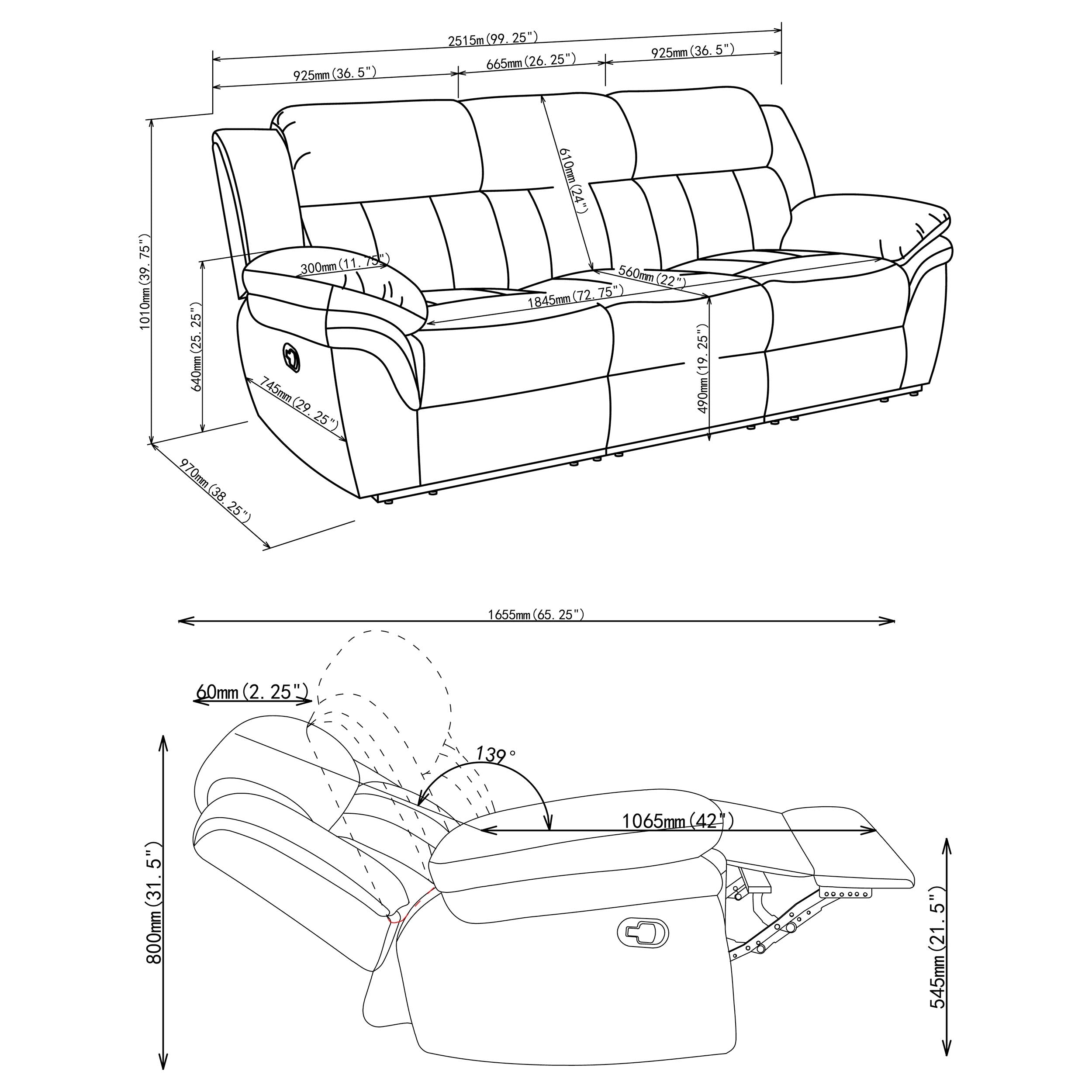 Bahrain Upholstered Motion Sofa Charcoal — view 15