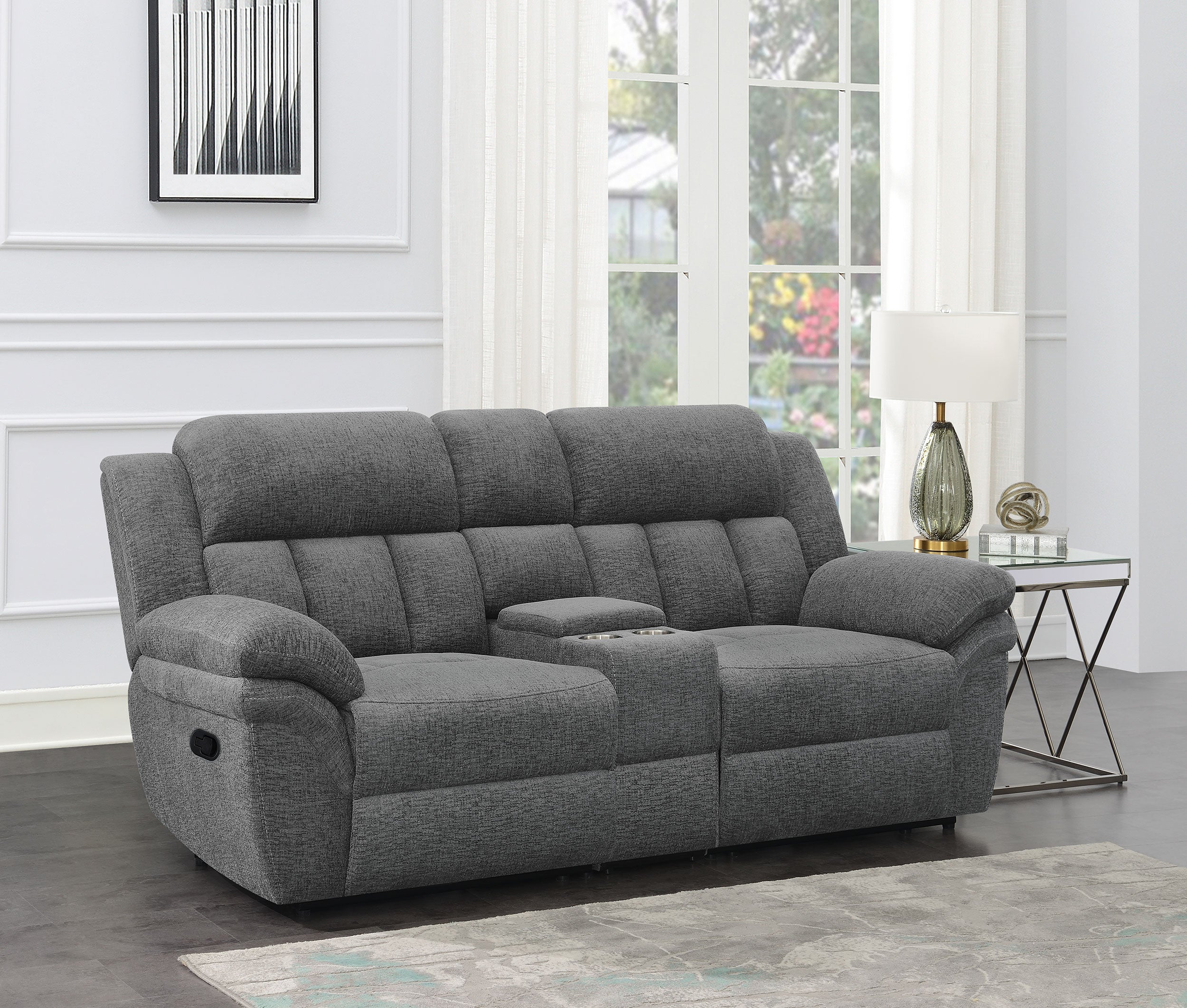 Bahrain Upholstered Motion Loveseat Charcoal — view 2