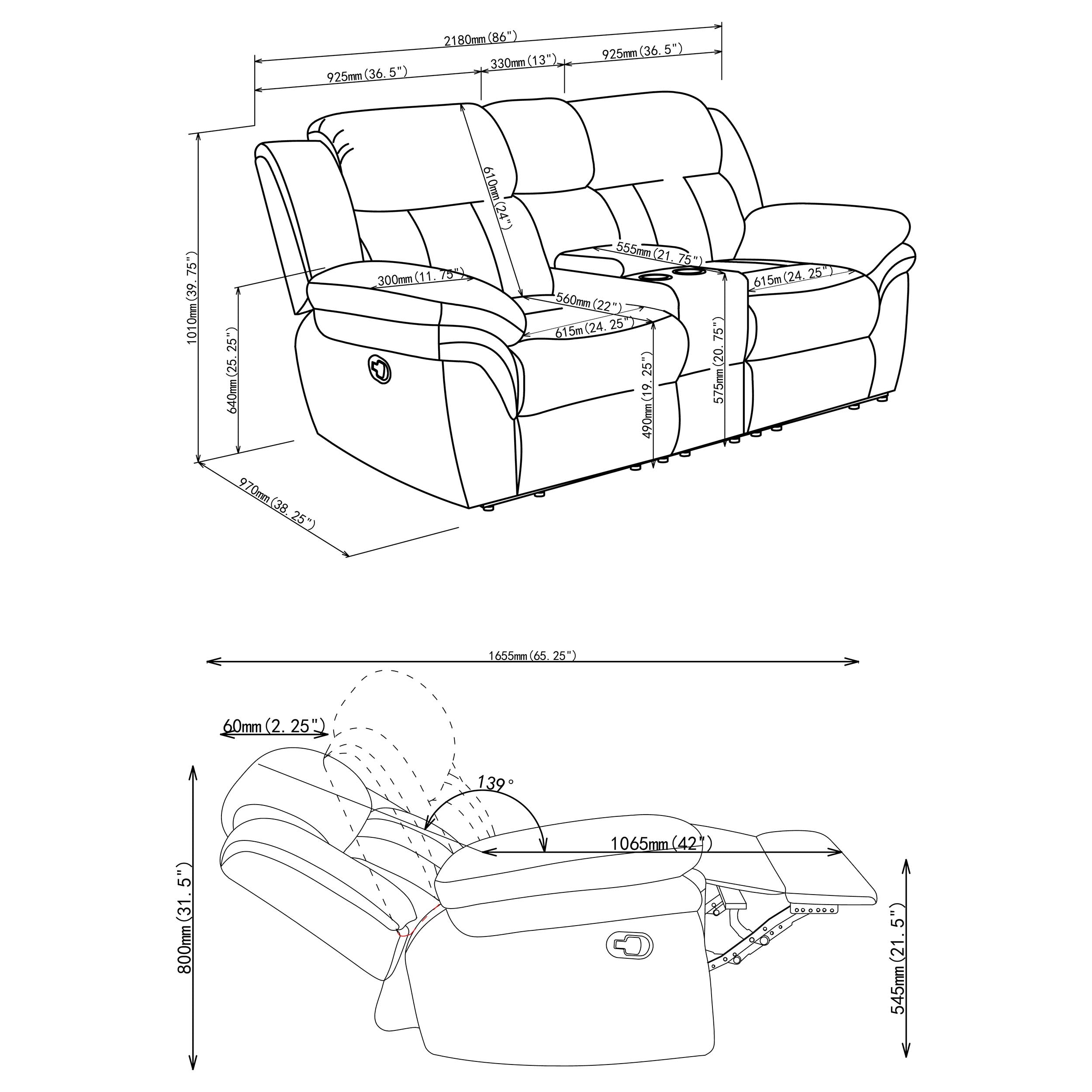 Bahrain Upholstered Motion Loveseat Charcoal — view 18