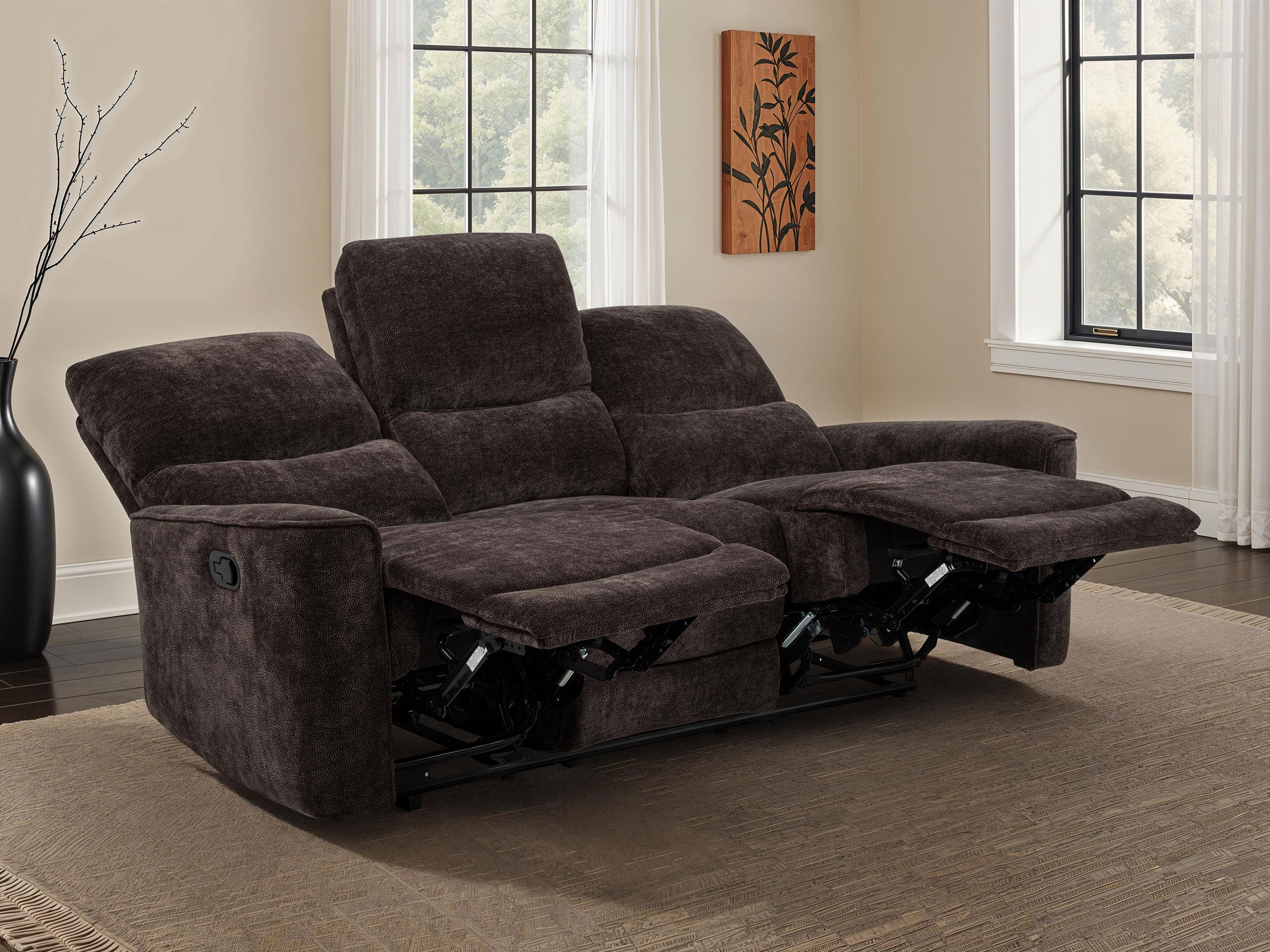 Navarro Chenille Upholstered Reclining Sofa Dark Brown — view 3