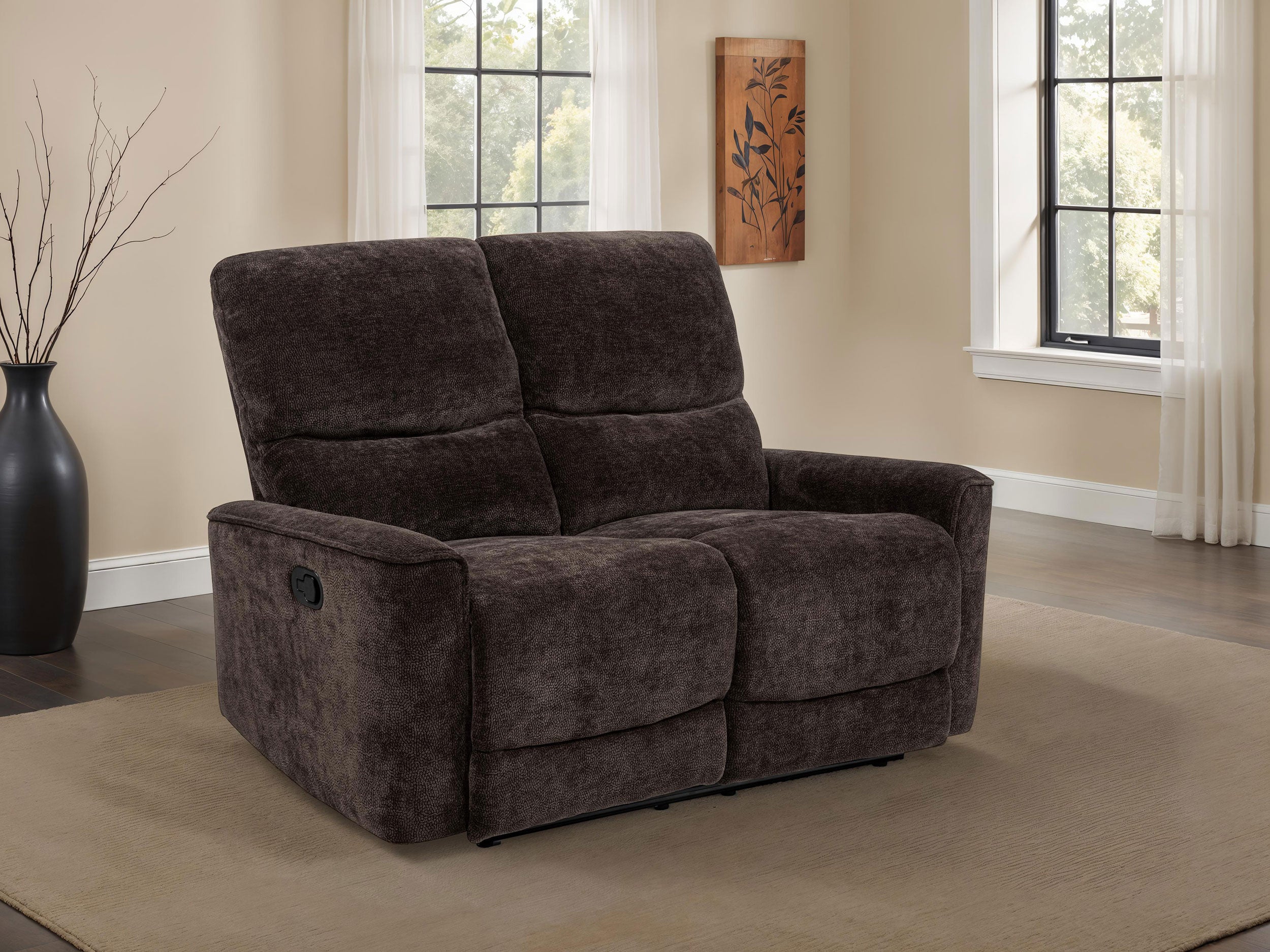 Navarro Chenille Upholstered Reclining Loveseat Dark Brown — view 2