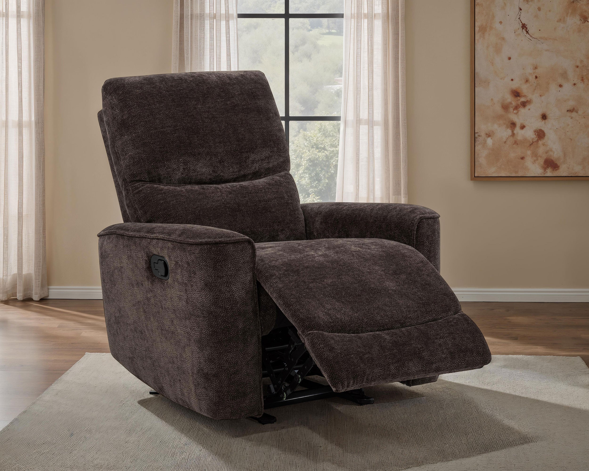 Navarro Chenille Upholstered Glider Recliner Dark Brown — view 3