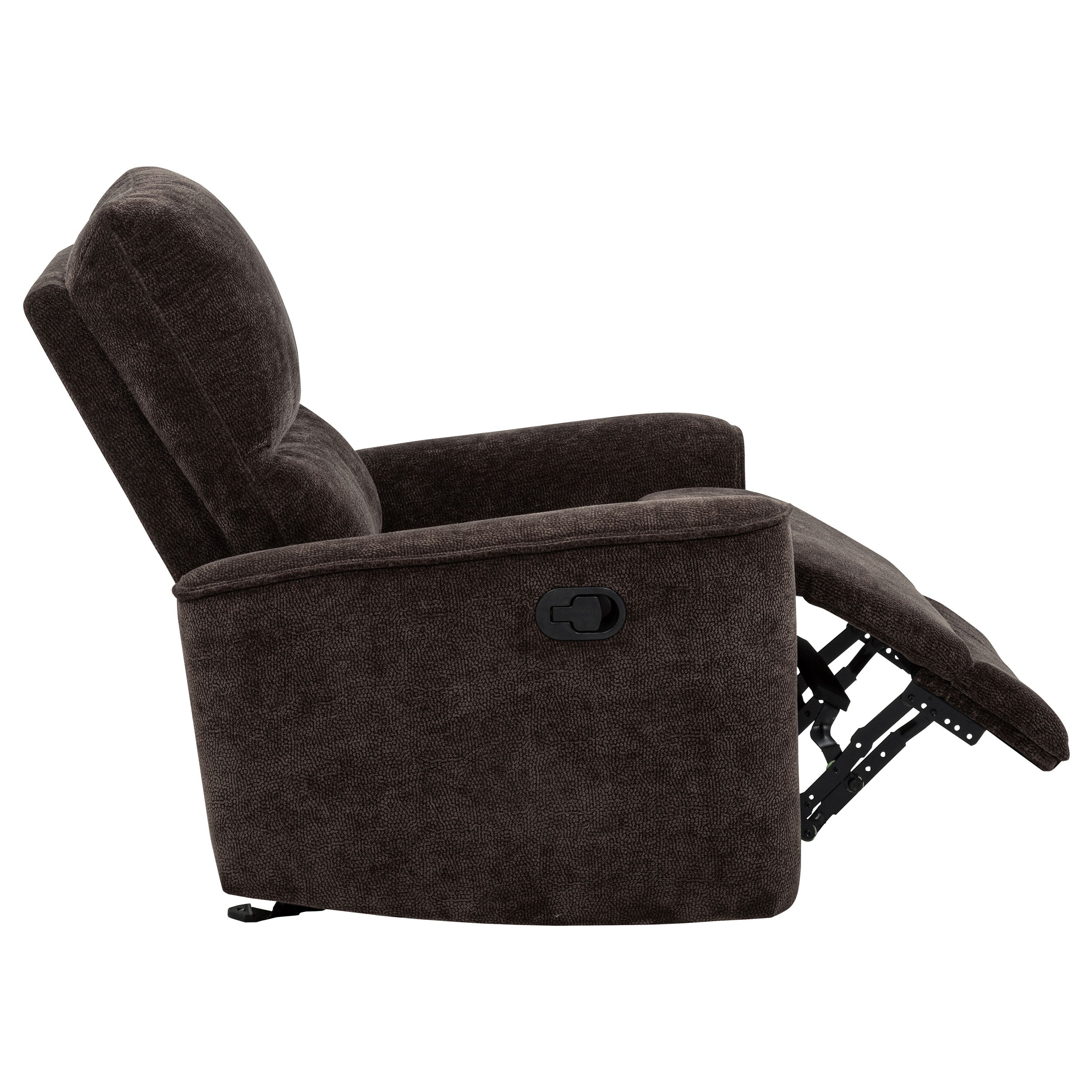 Navarro Chenille Upholstered Glider Recliner Dark Brown — view 10