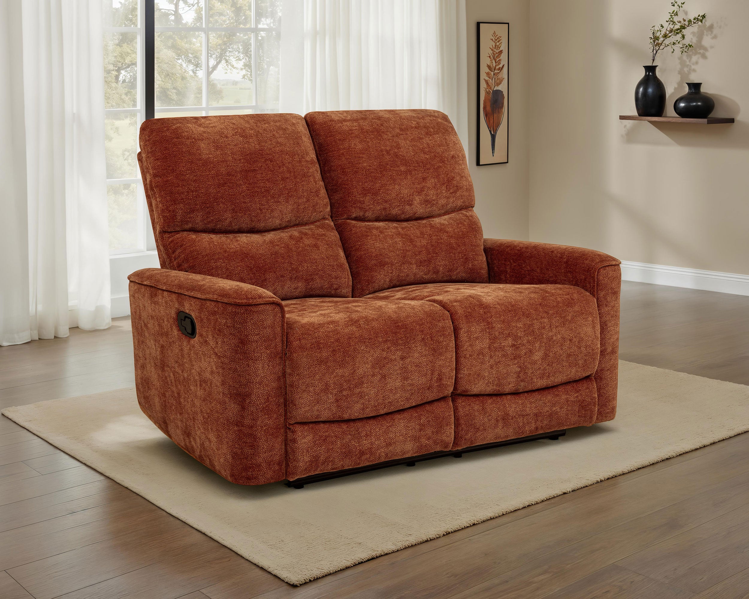 Navarro Chenille Upholstered Reclining Loveseat Burnt Orange — view 2