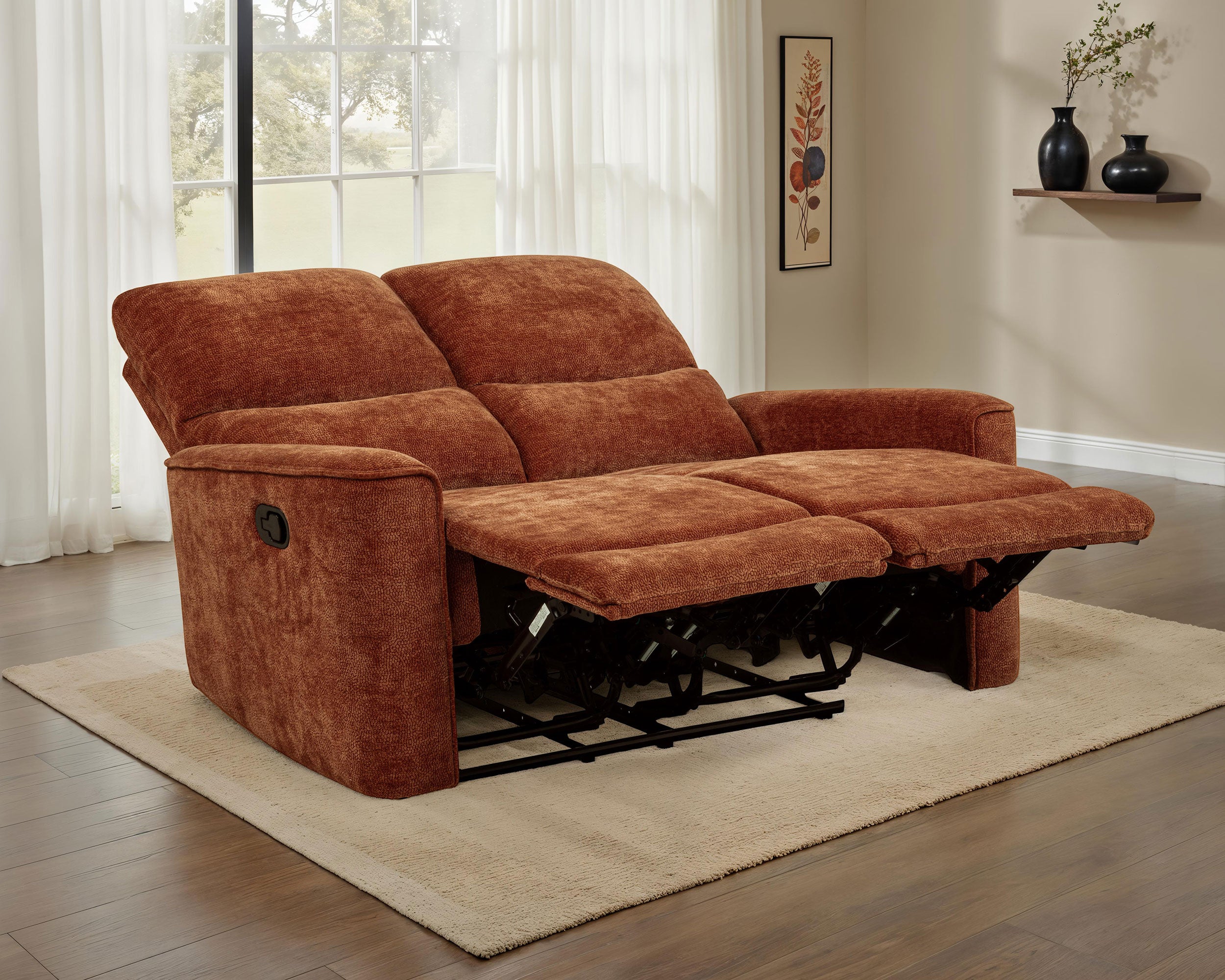 Navarro Chenille Upholstered Reclining Loveseat Burnt Orange — view 3