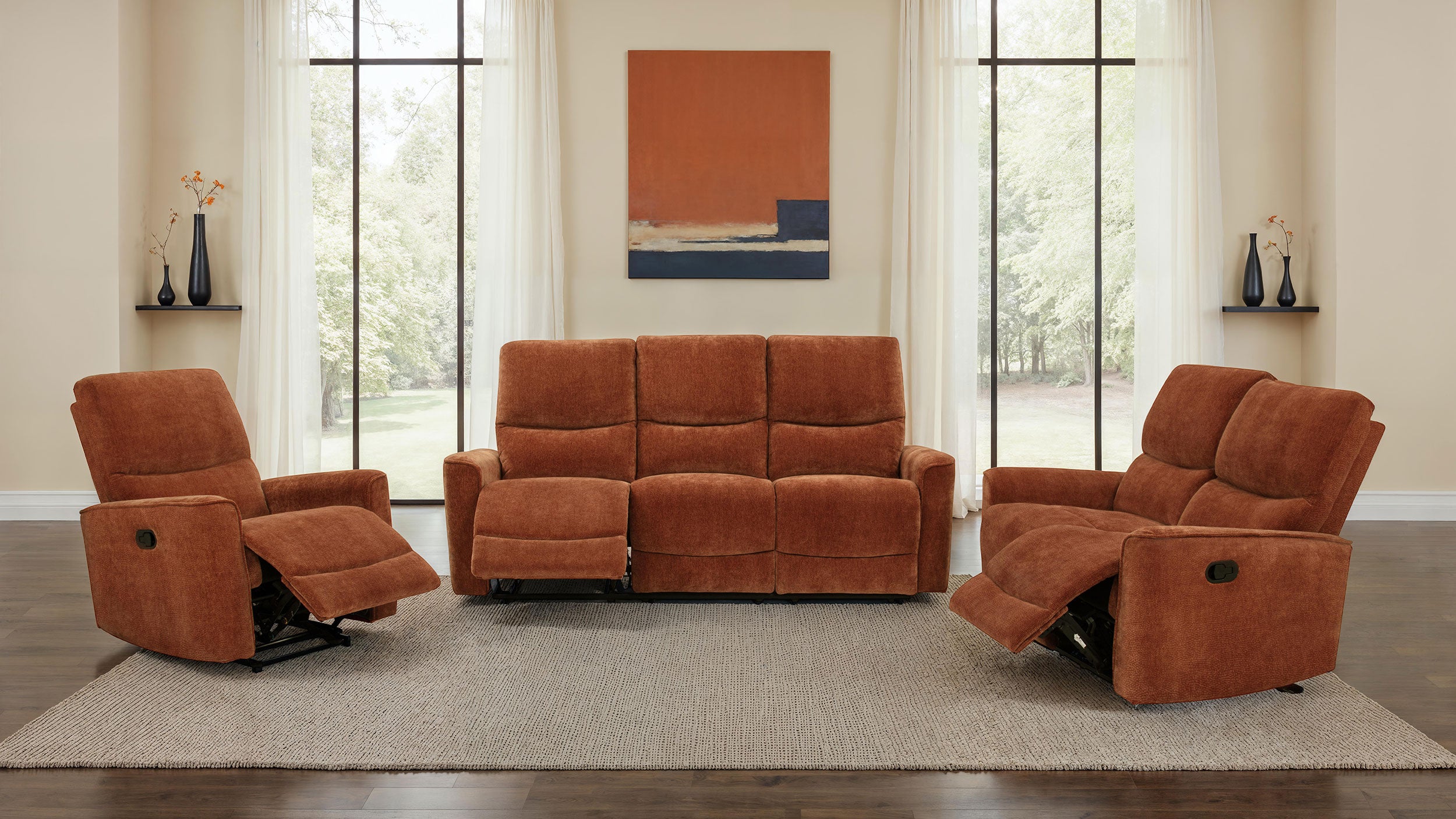 Navarro Chenille Upholstered Reclining Loveseat Burnt Orange — view 16