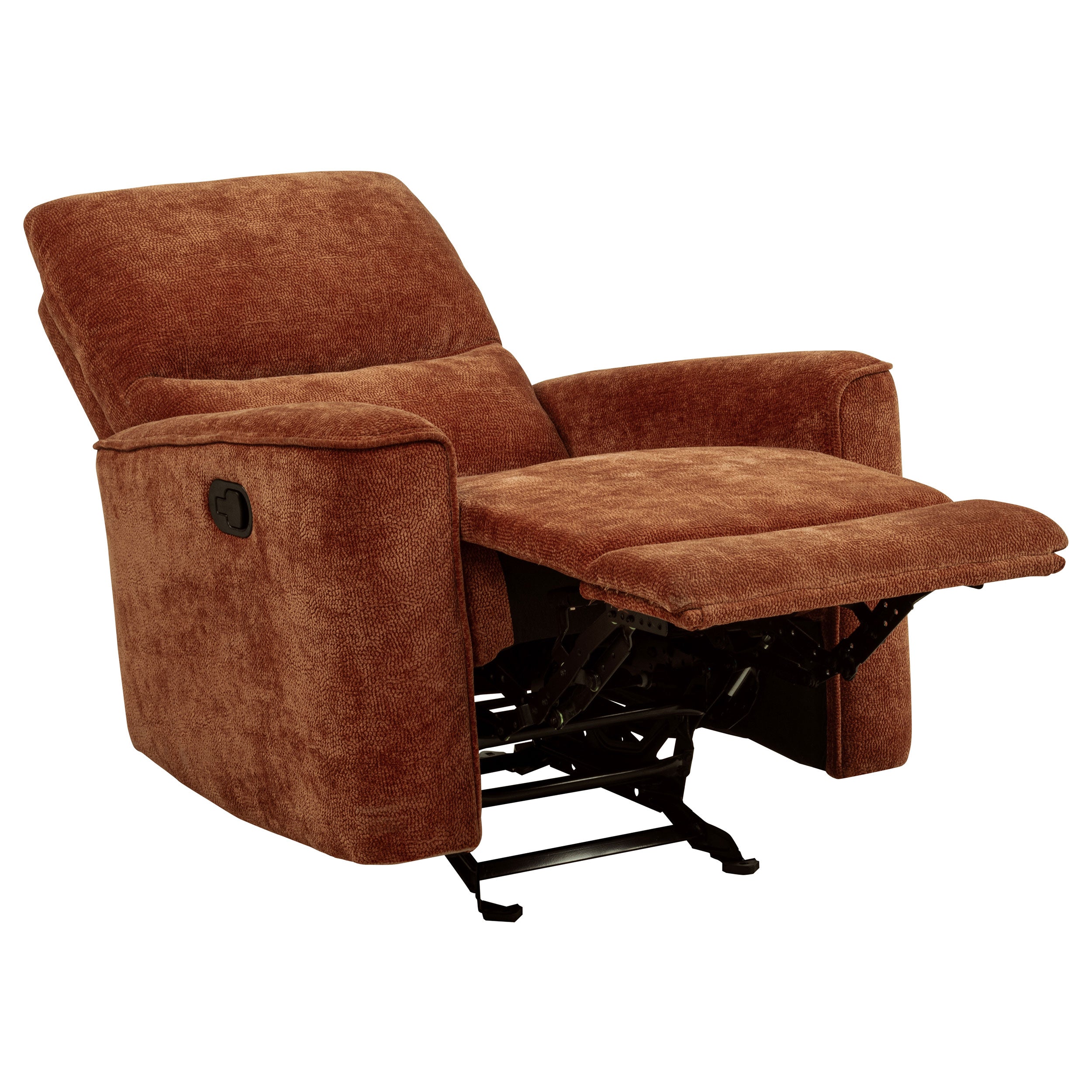 Navarro Chenille Upholstered Glider Recliner Burnt Orange — view 5
