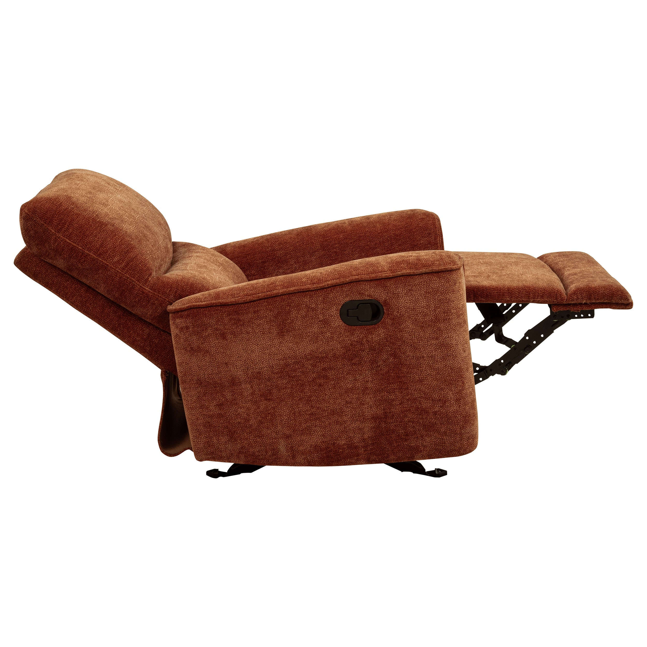 Navarro Chenille Upholstered Glider Recliner Burnt Orange — view 11
