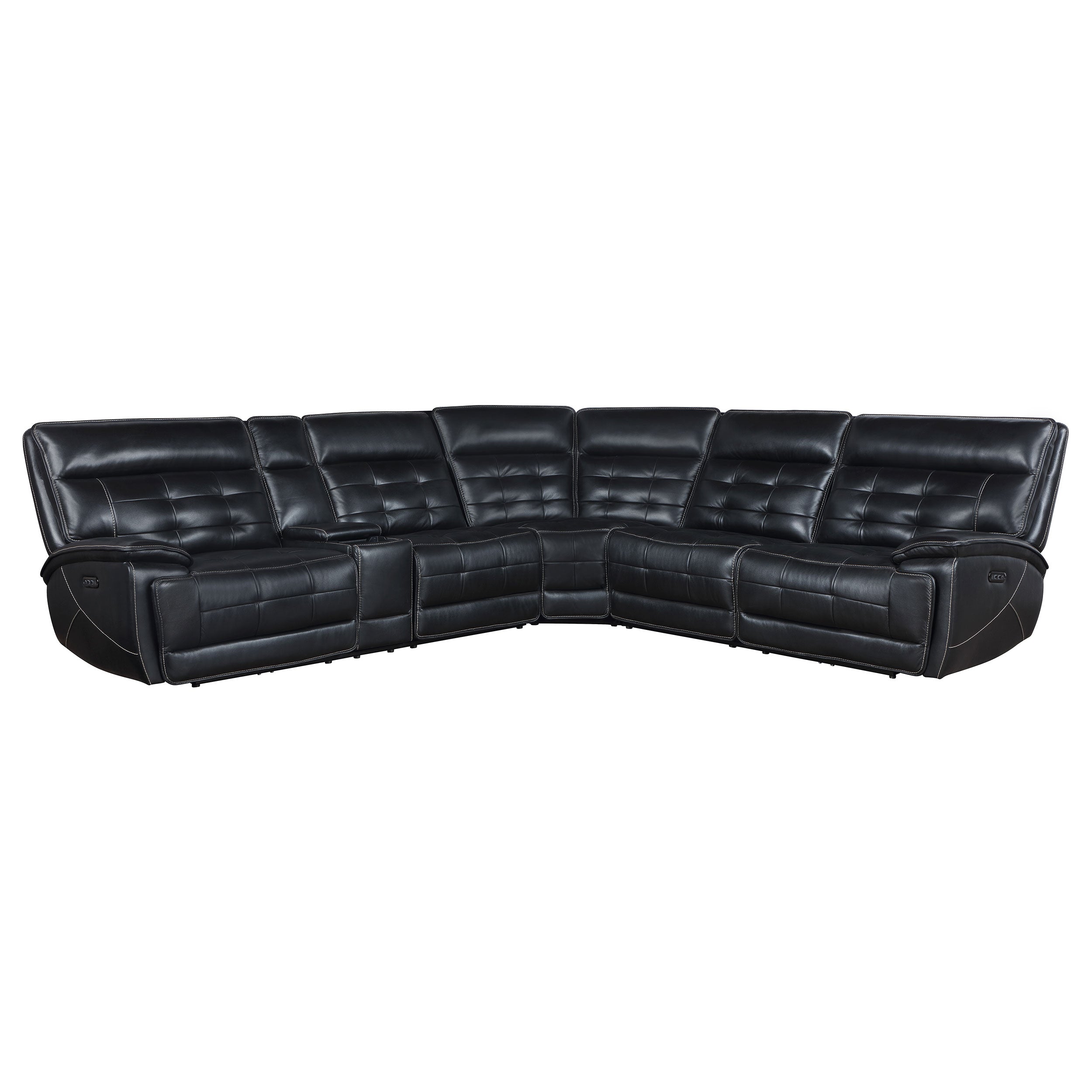 Hewitt Leather Dual Power Reclining Sectional Sofa Black — view 1