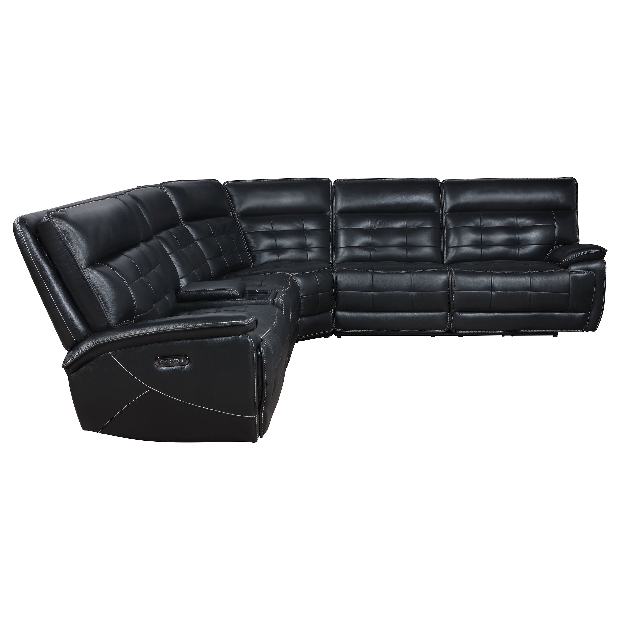 Hewitt Leather Dual Power Reclining Sectional Sofa Black — view 7