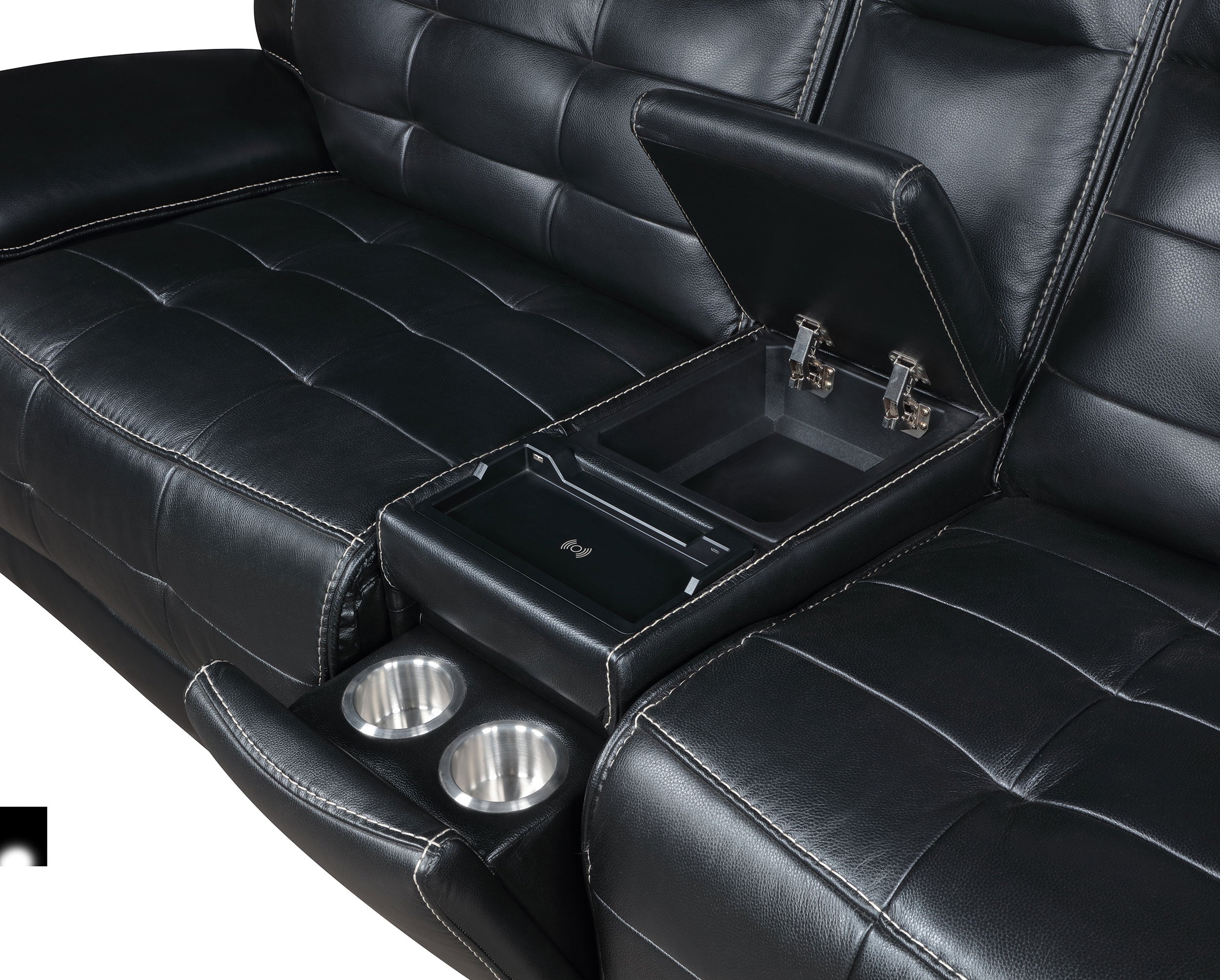 Hewitt Leather Dual Power Reclining Sectional Sofa Black — view 8