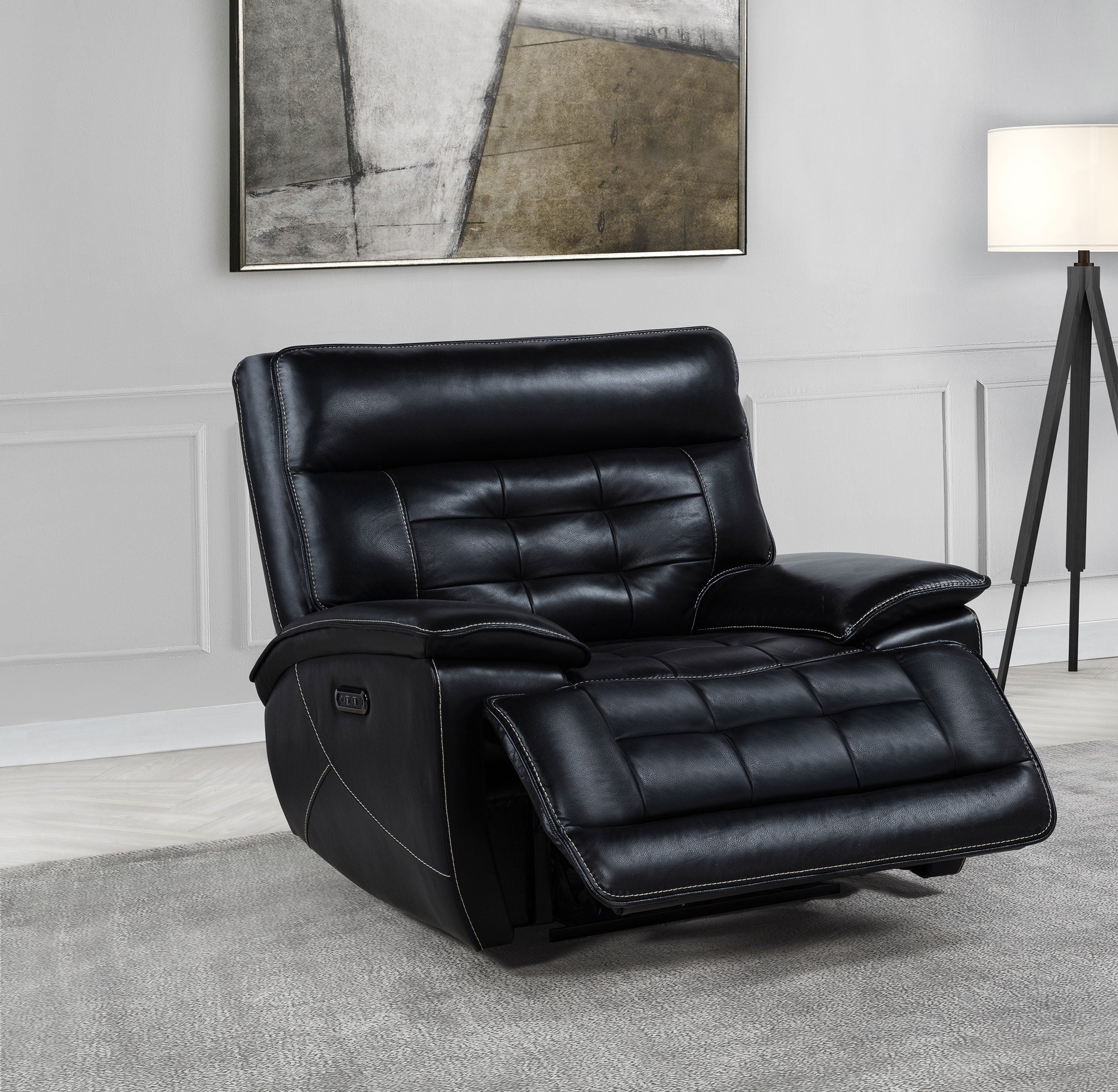 Hewitt Leather Upholstered Dual Power Recliner Chair Black — view 3