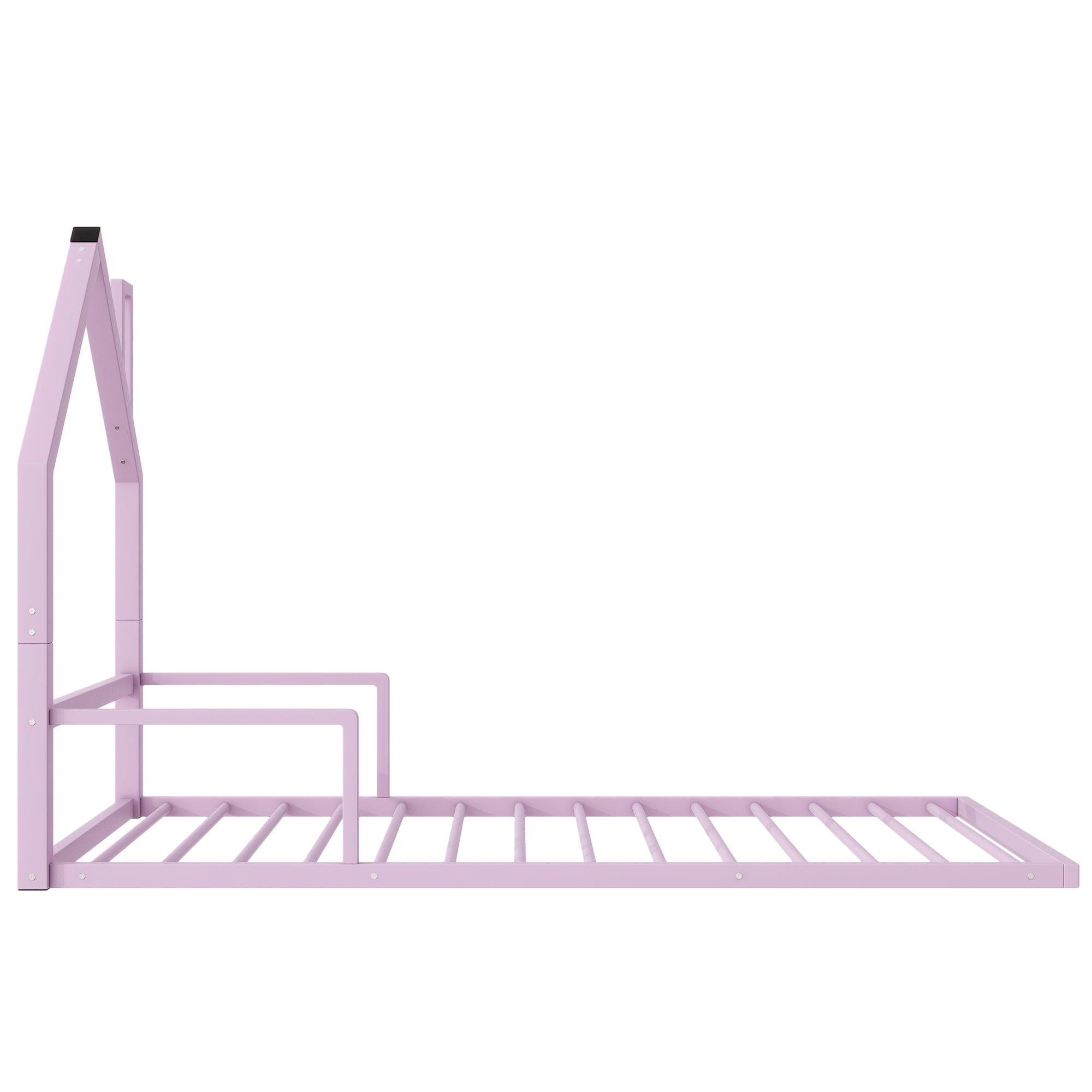 Twin Size Metal Floor Bed with House-shaped Headboard, Pink - Atlantic Fine Furniture Melbourne FL