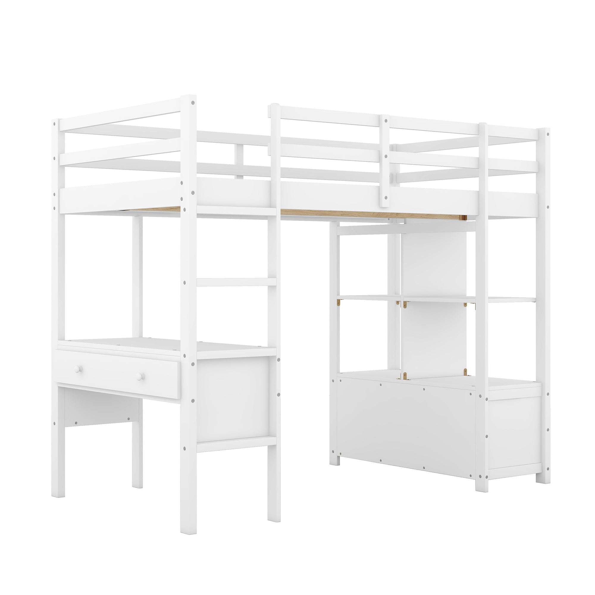 Twin Size Loft Bed with Built-in Desk with Two Drawers, and Storage Shelves and Drawers,White - Atlantic Fine Furniture Melbourne FL