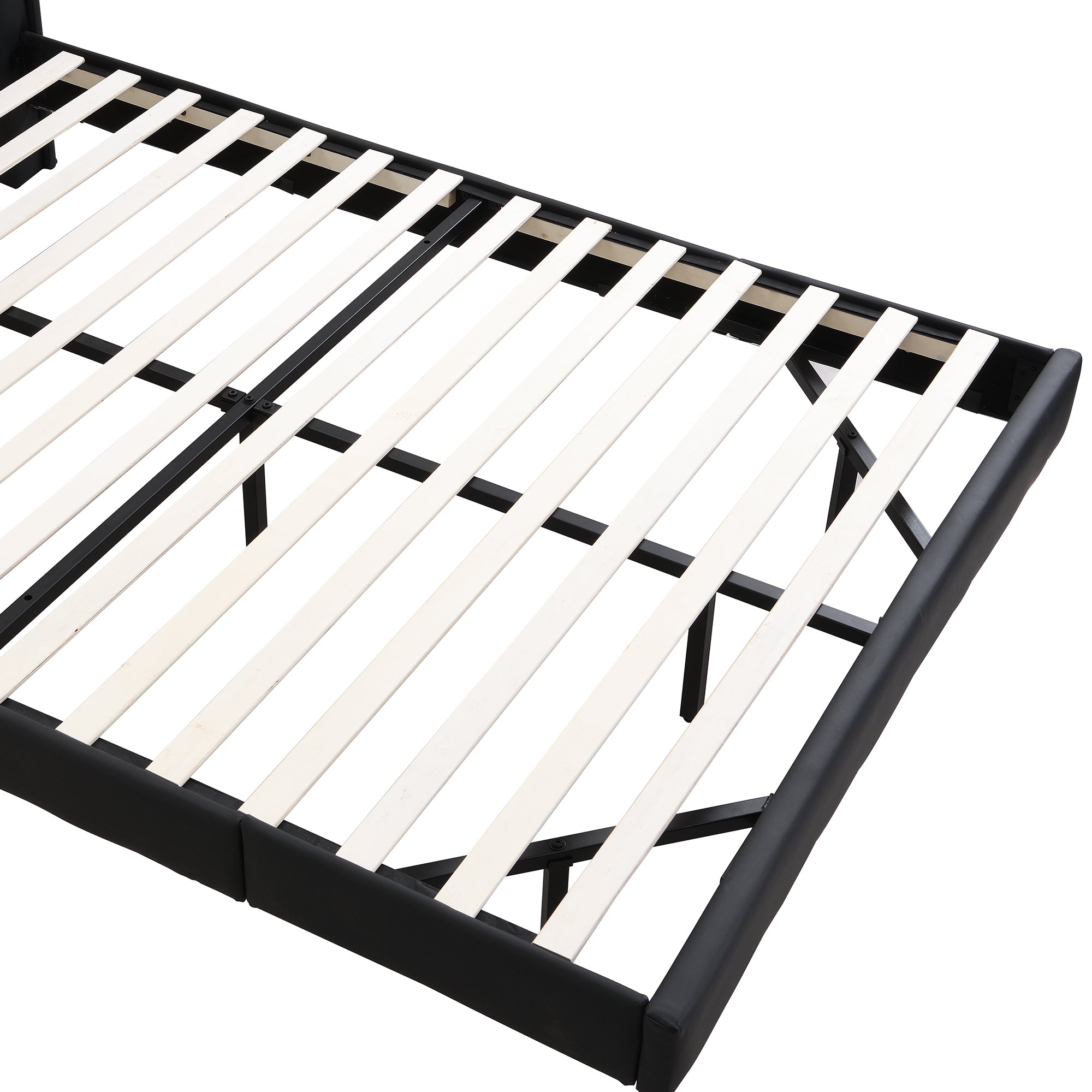 Full Size Upholstery Platform Bed Frame with LED Light Strips and Built-in Storage Space,Black - Atlantic Fine Furniture Melbourne FL