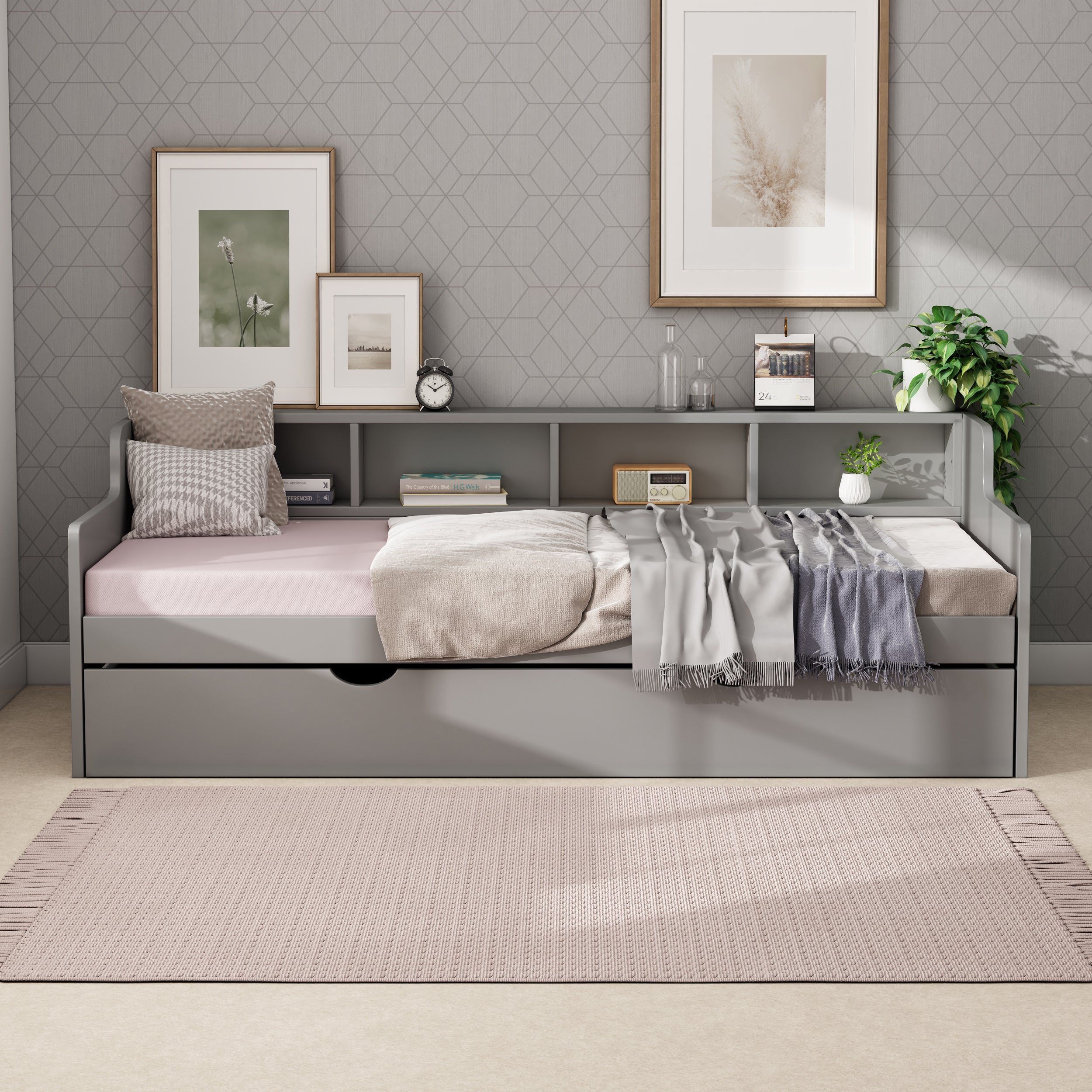 Twin Size Wooden Day Bed with 3 Trawers for Guest Room, Small Bedroom, Study Room, Gray - Atlantic Fine Furniture Melbourne FL