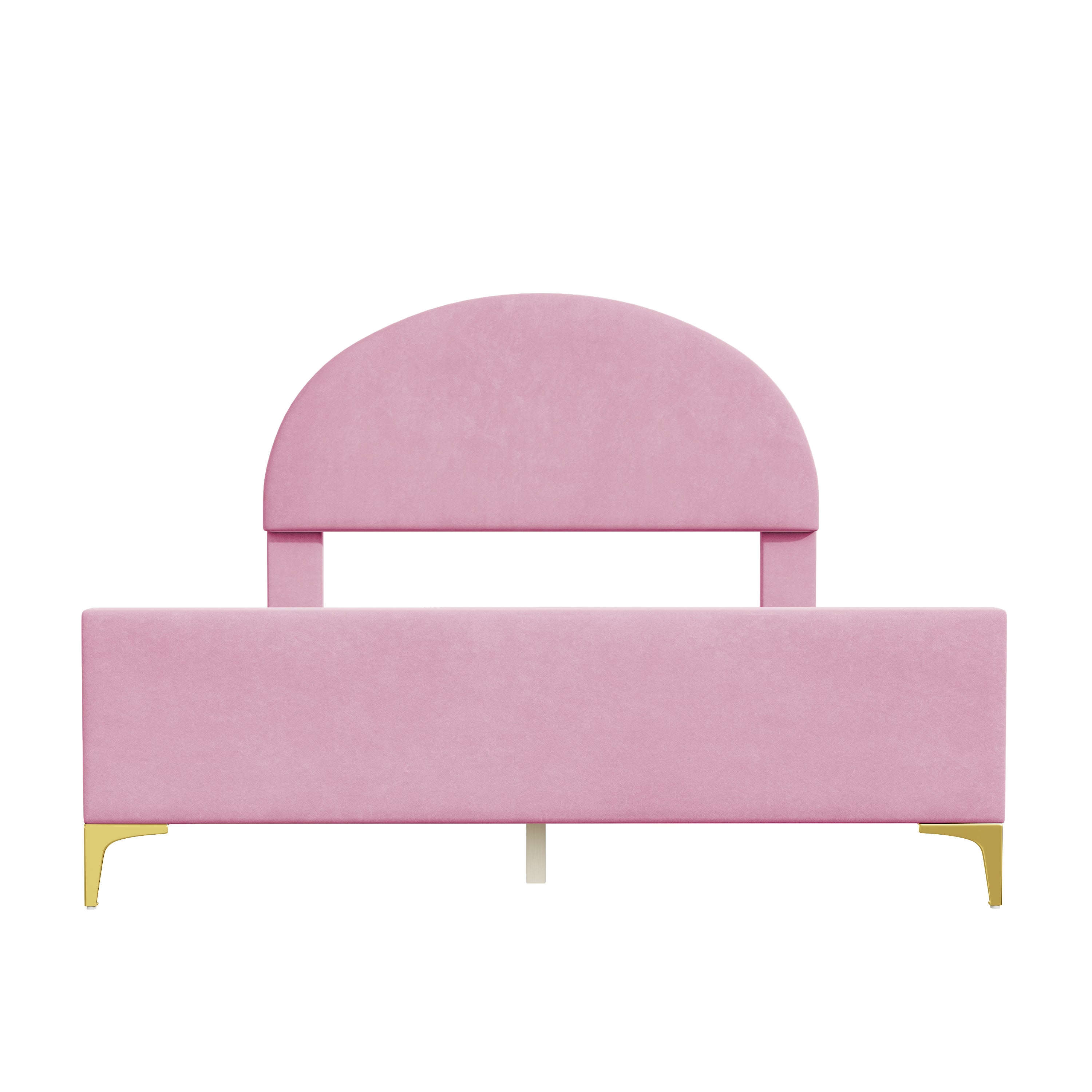 Full Size Upholstered Platform Bed with Classic Semi-circle Shaped headboard and Mental Legs, Velvet, Pink - Atlantic Fine Furniture Melbourne FL
