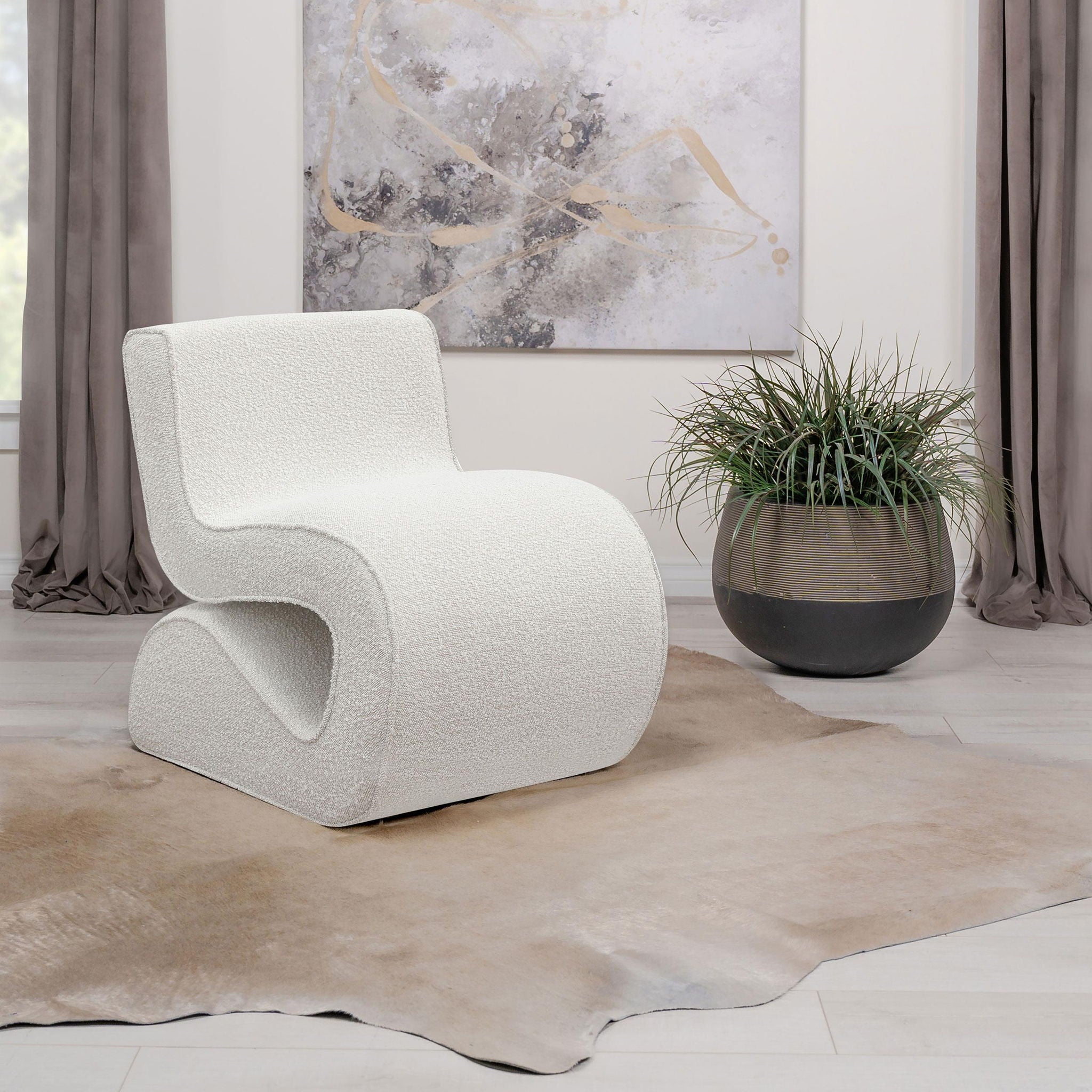 Ronea Boucle Upholstered Armless Curved Chair Cream - Atlantic Fine Furniture Melbourne FL