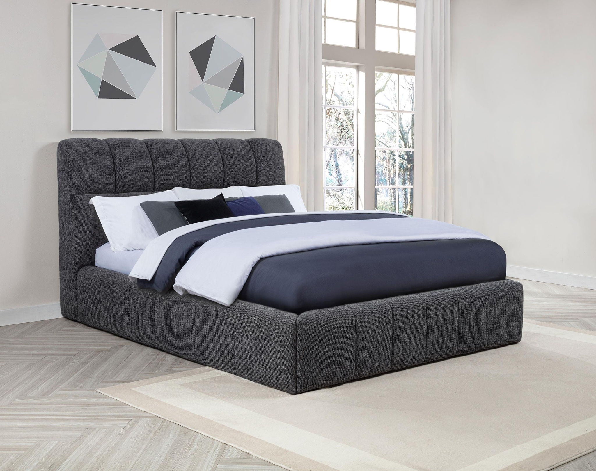 Nollet 48-inch Upholstered Queen Panel Platform Bed Grey