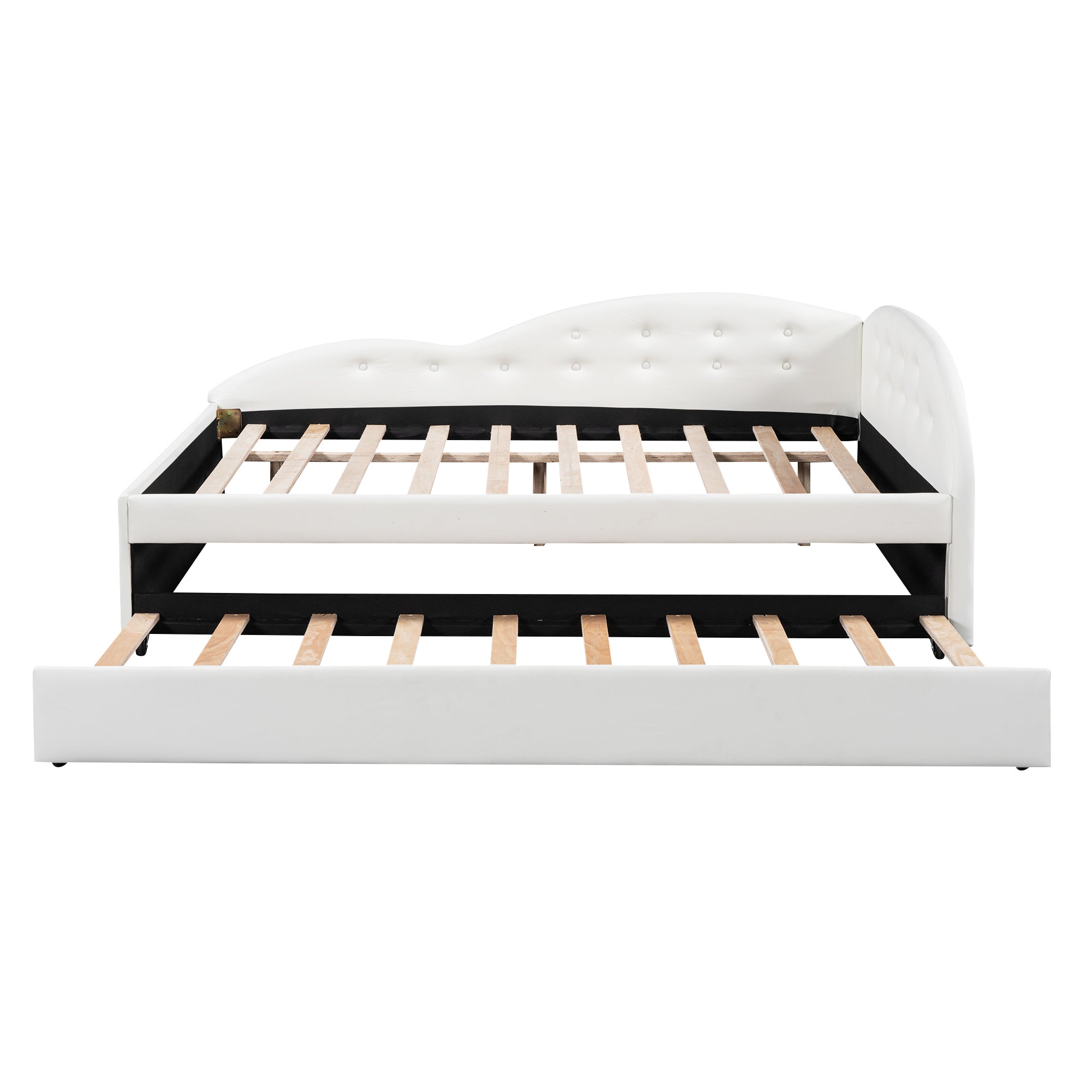 Full Size PU Upholstered Tufted Daybed with Trundle and Cloud Shaped Guardrail, White - Atlantic Fine Furniture Melbourne FL