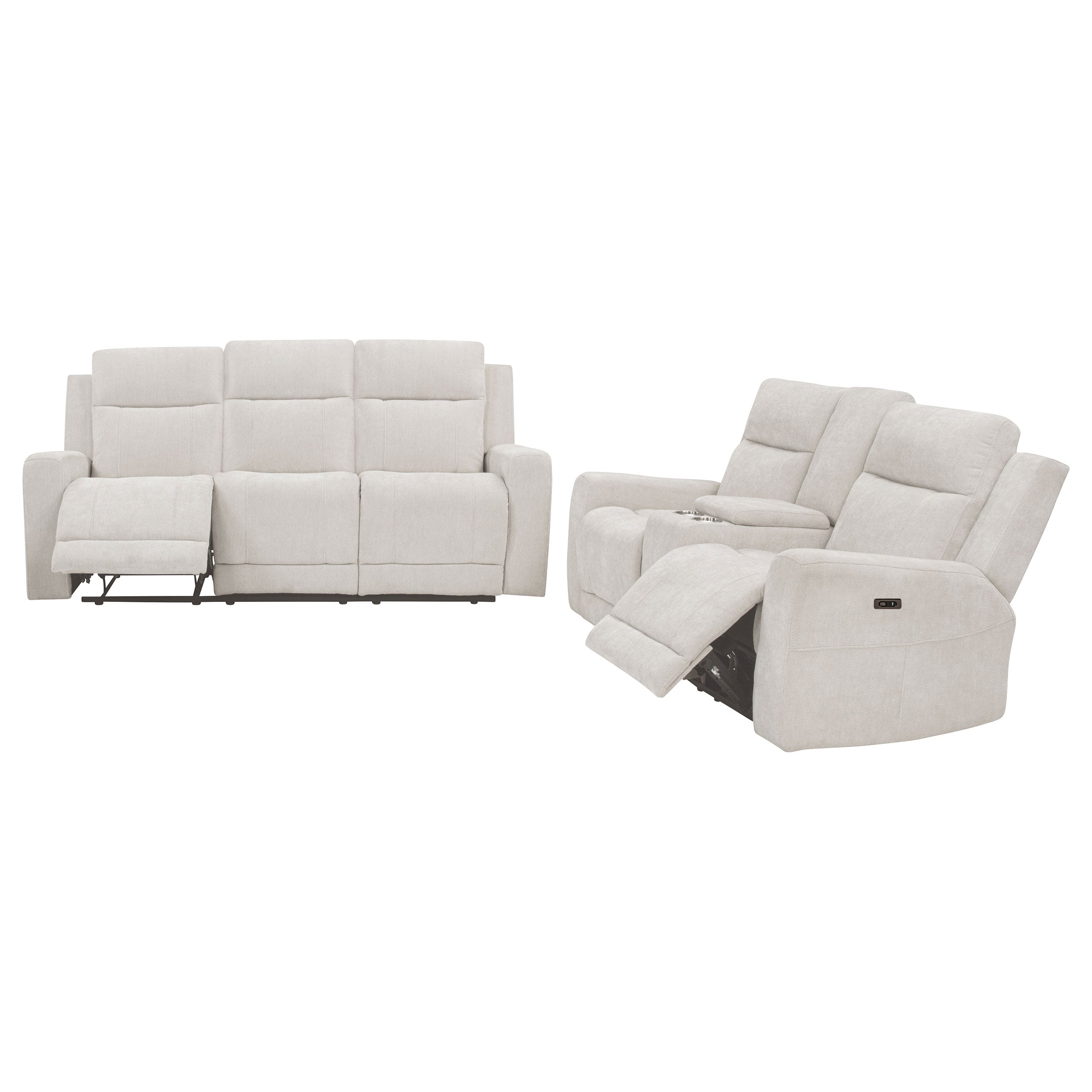 Kennett 2-piece Chenille Power Reclining Sofa Set Ivory — view 4